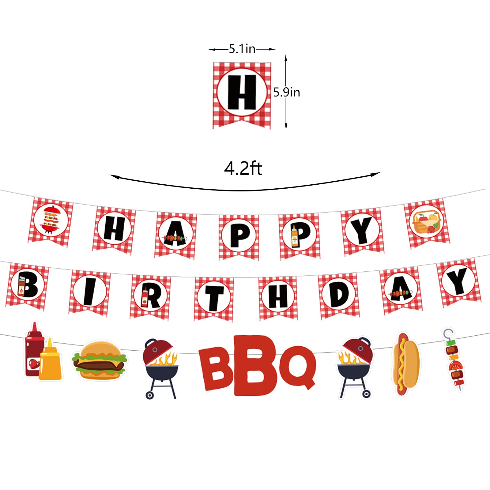 Red Checked Picnic Birthday Party Decorations Set - BBQ Baby Shower Supplies with Happy Birthday Banner, Cupcake Toppers & Balloons - Perfect for Outdoor Celebrations, Themed Parties & Backyard Gatherings