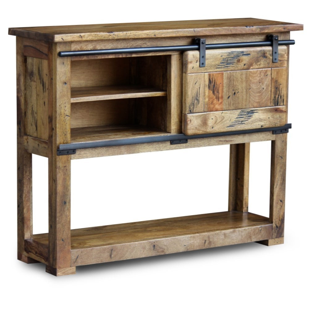 Stylish Cromer Slider Mango Wood Industrial Console Table - 43.3x13.8x33.5 Inch Hallway Entryway Buffet Sofa Table - Perfect for Modern Farmhouse & Industrial Home Decor