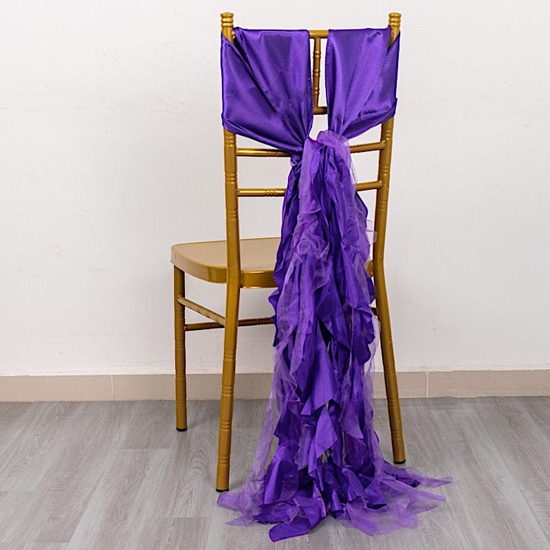 5 Pack Curly Willow Chiffon Satin Chair Sashes - Elegant Wedding Decor, Bridal Shower & Party Chair Ribbons for Banquet, Reception, and Special Events