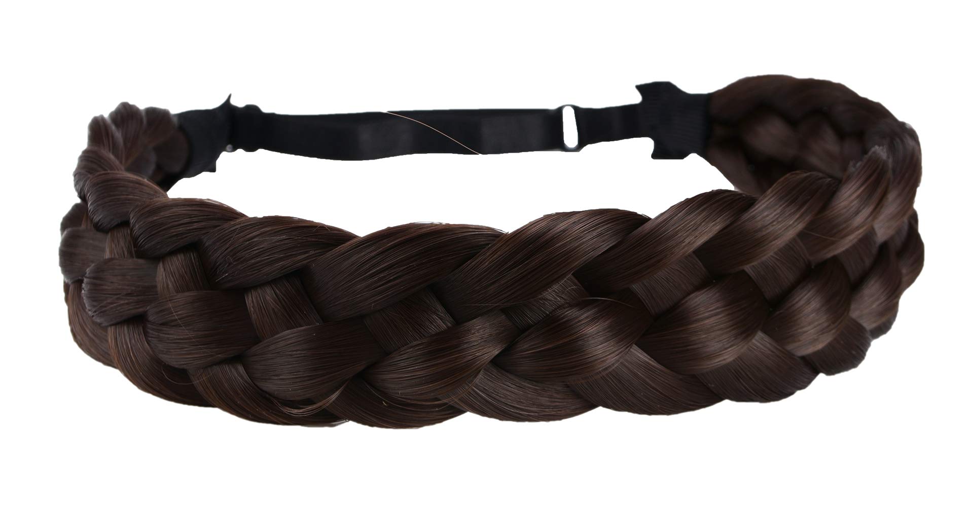 Coolcos 5 Strands Elastic Synthetic Chunky Hair Braid Headband - Dark Brown Plaited Braided Hair Accessory for Women | Perfect for Yoga, Workouts, and Casual Everyday Wear