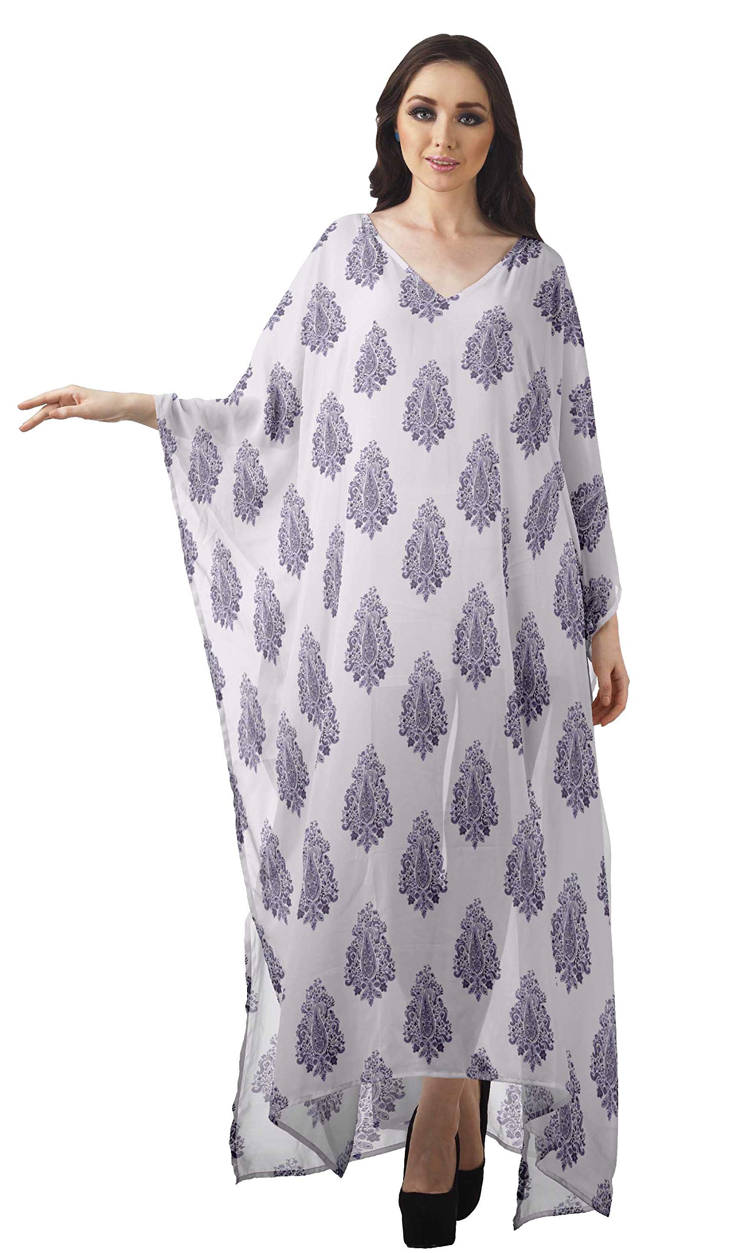 Moomaya Women's Sheer Turkish Kaftan Beach Cover Up Dress - Lightweight Swimwear Coverup for Pool, Beach & Vacation (Long Flowy Caftan Dress)