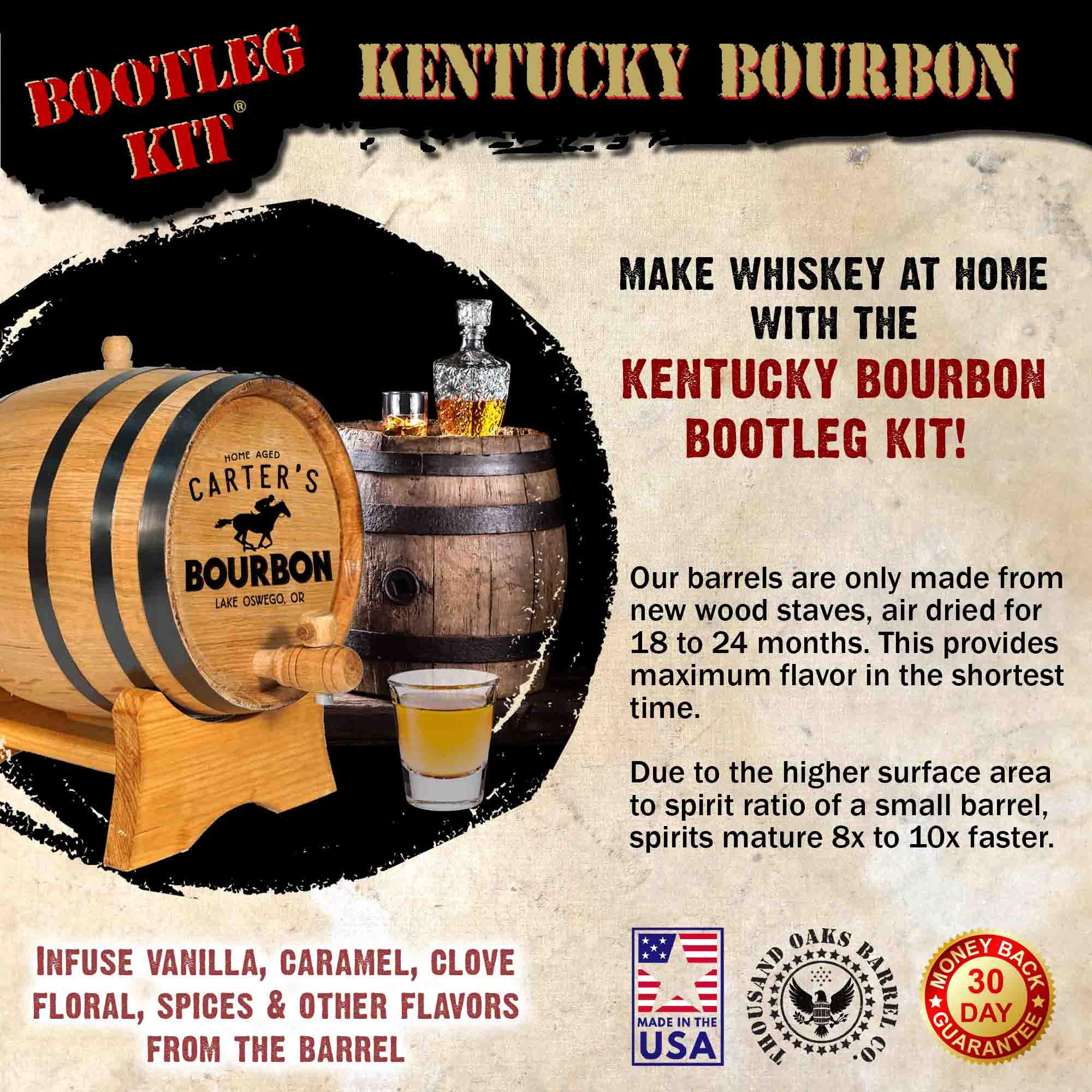 Thousand Oaks Barrel Co. 3L Personalized Kentucky Bourbon Whiskey Aging Kit - Small Oak Barrel for Home Distilling & Spirit Maturation - Perfect Bourbon Gift Set for Men (B821) - Ideal for Home Brewing, DIY Whiskey Making & Unique Gifts