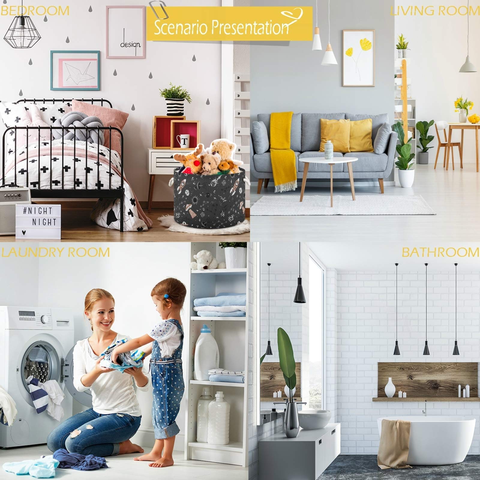 Visesunny Collapsible Large Capacity Storage Basket - Foldable Spaceship Star Design for Clothes, Toys & Laundry | Durable Cotton Handles | Perfect for Bathroom, Bedroom, Nursery & Closet Organization | Space-Saving Home Storage Solution for Kids' Rooms & Play Areas