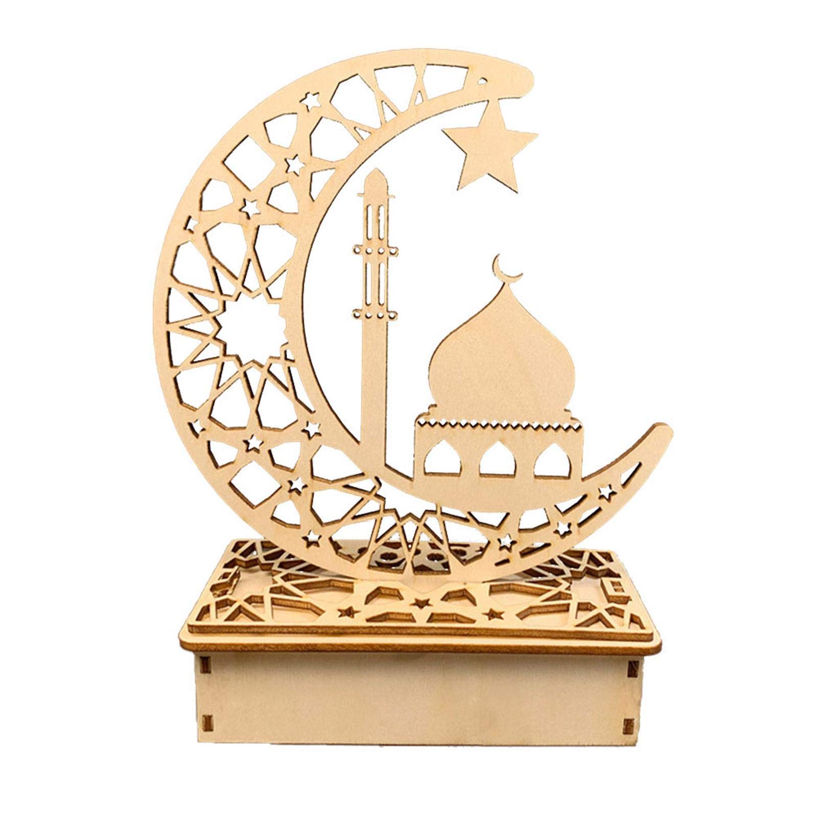 3D Handmade Wooden Moon & Star LED Night Light - Eid Mubarak Table Decorations, Ramadan Wall & Home Decor, Islamic Festival Gift for Muslims | Perfect for Ramadan Iftar, Eid Celebrations & Islamic Home Decor