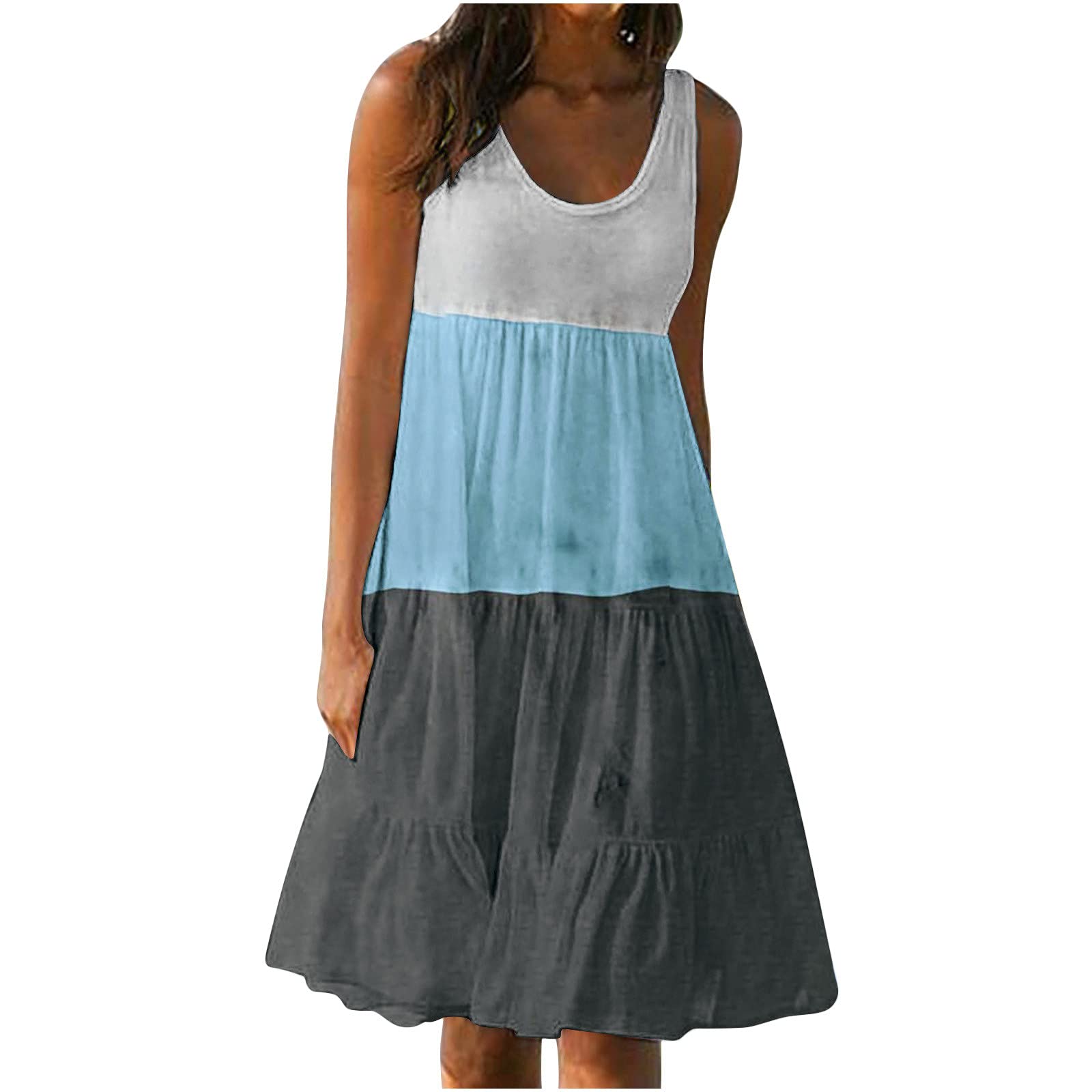 Women's Summer Patchwork Sundress - Sleeveless A-Line Mini Dress Casual Flowy Swing Dress for Beach, Vacation & Holiday Wear
