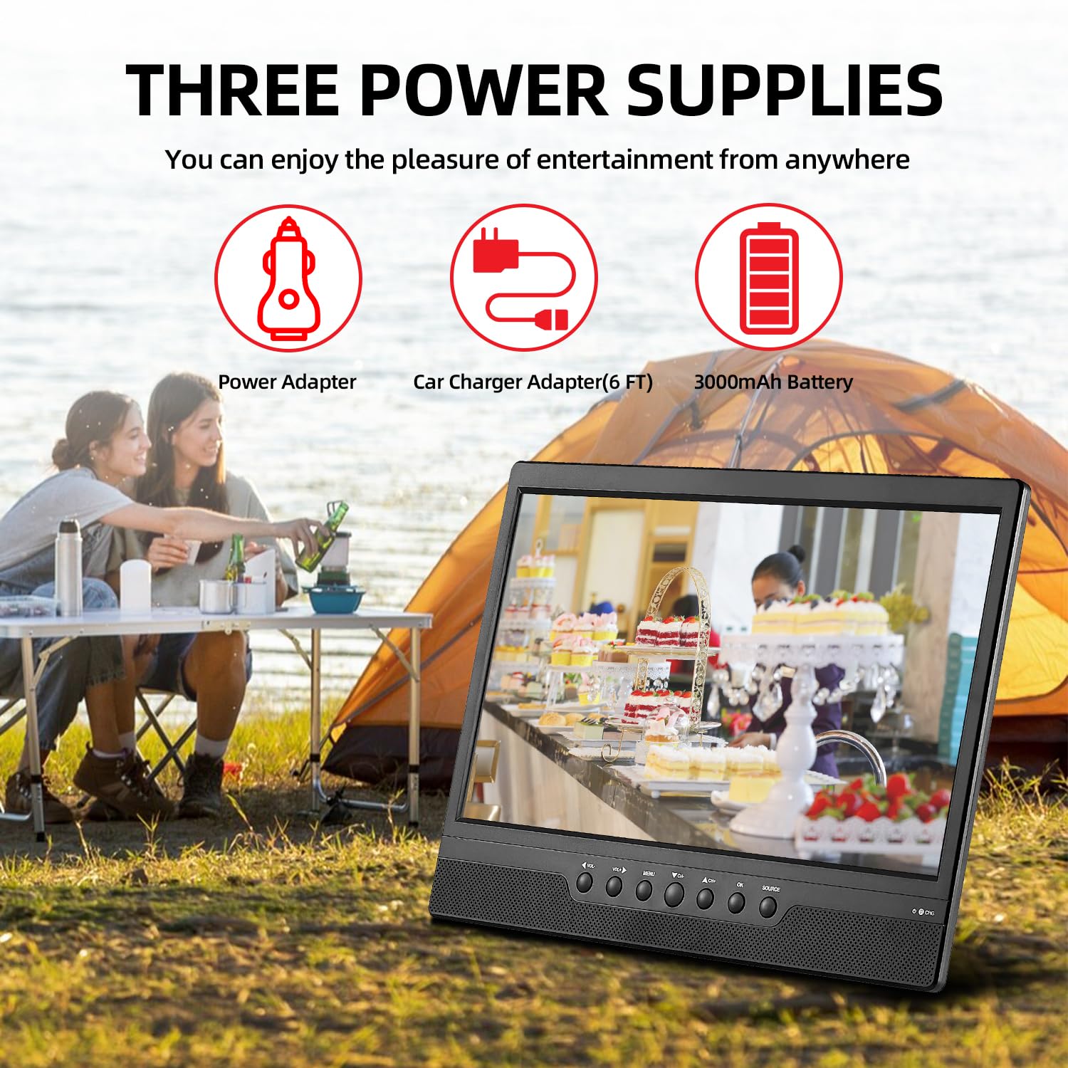 14 Inch Portable TV with Rechargeable Battery - Digital ATSC Tuner, Built-in Antenna, USB/HDMI/AV Inputs - 12V/AC Power for Car, RV, Camping & Kitchen Use - Compact Travel Entertainment (No WiFi/Bluetooth/Satellite) - Perfect for Road Trips, Tailgating & Outdoor Adventures