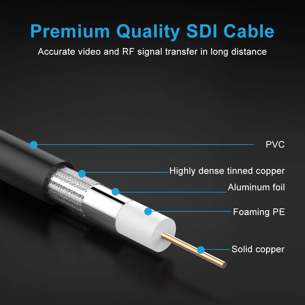 XRDS 200FT HD-SDI Coaxial Cable - 75 Ohm BNC Male to BNC Male Video Cable for CCTV Surveillance, Broadcast & Live Streaming | Compatible with Security Cameras, Video Production & Professional AV Systems