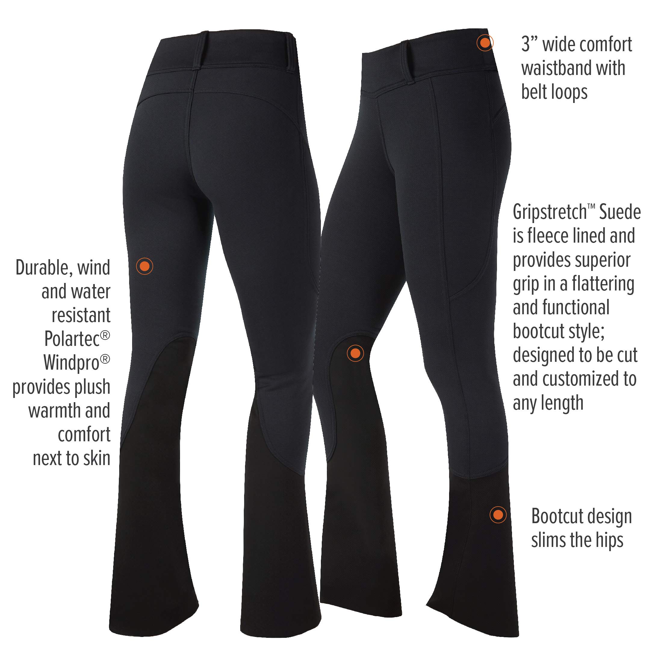 Kerrits Women's Sit Tight Wind Pro Bootcut Winter Horse Riding Tights - Warm Polartec Equestrian Breeches with Phone Pocket for Cold Weather Riding & Outdoor Activities