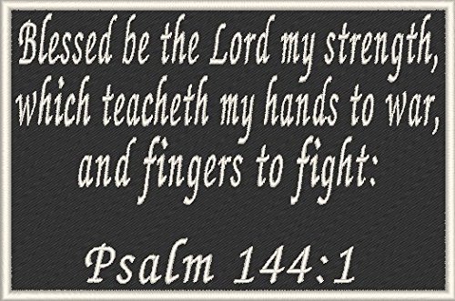 PSALM 144:1 Iron-On Patch - Christian Military Emblem for Uniforms, Jackets & Backpacks - Religious Motivational Sew-On Badge for Soldiers & Faith-Based Apparel