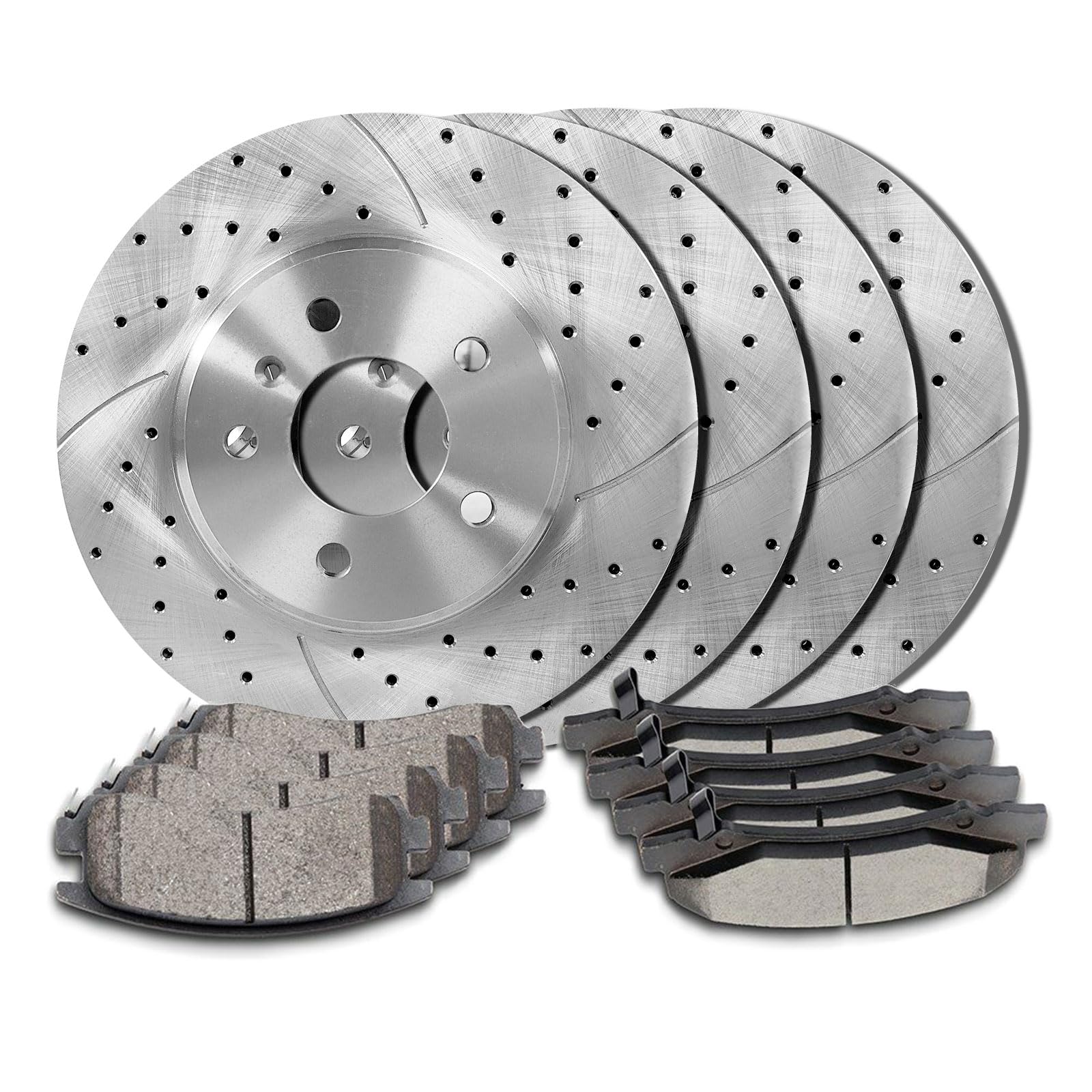 High-Performance Front & Rear Drilled Brake Rotors & Ceramic Brake Pads Kit - Compatible with 2012-2017 Dodge Grand Caravan, Journey, Chrysler Town & Country - Perfect for Daily Driving, Towing & Performance Upgrades
