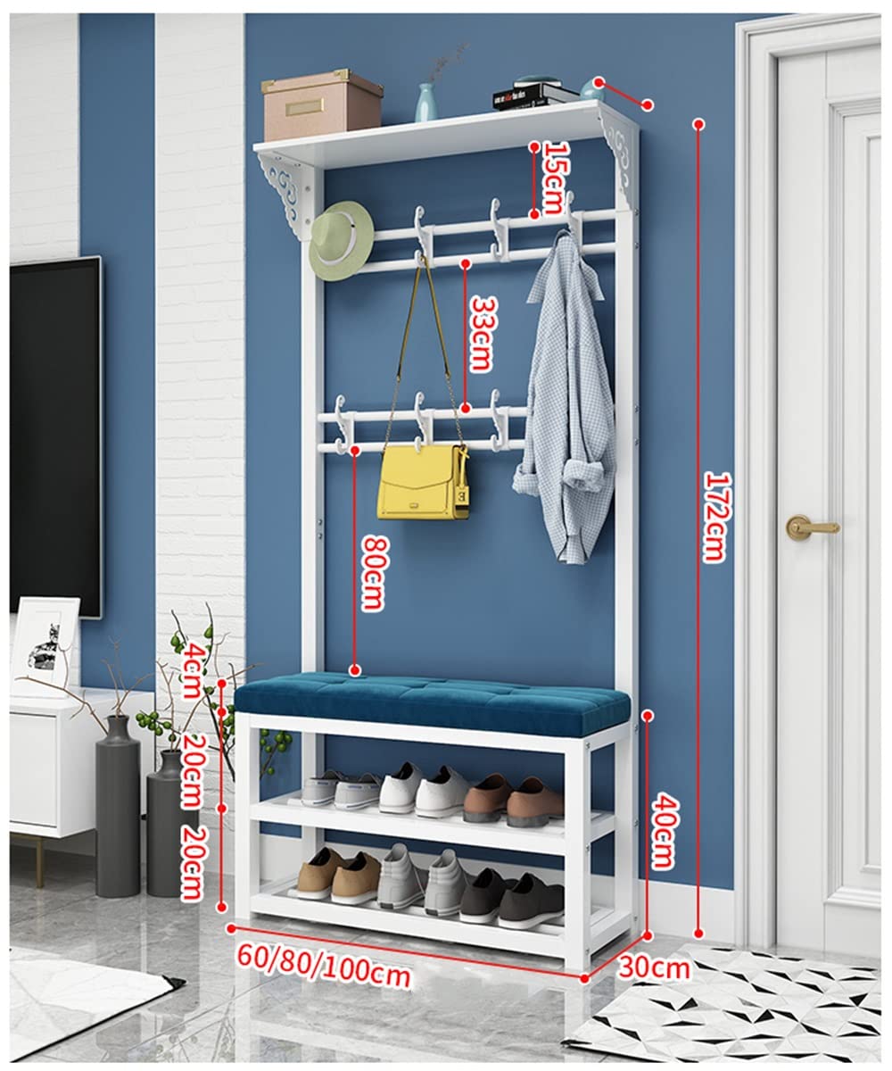 Industrial Coat Rack Shoe Bench with Storage Shelf - 4-in-1 Entryway Organizer with Metal Frame & Hooks - Easy Assembly (60x30x172cm, Black Gray) - Perfect for Small Spaces, Apartments & Mudroom Organization