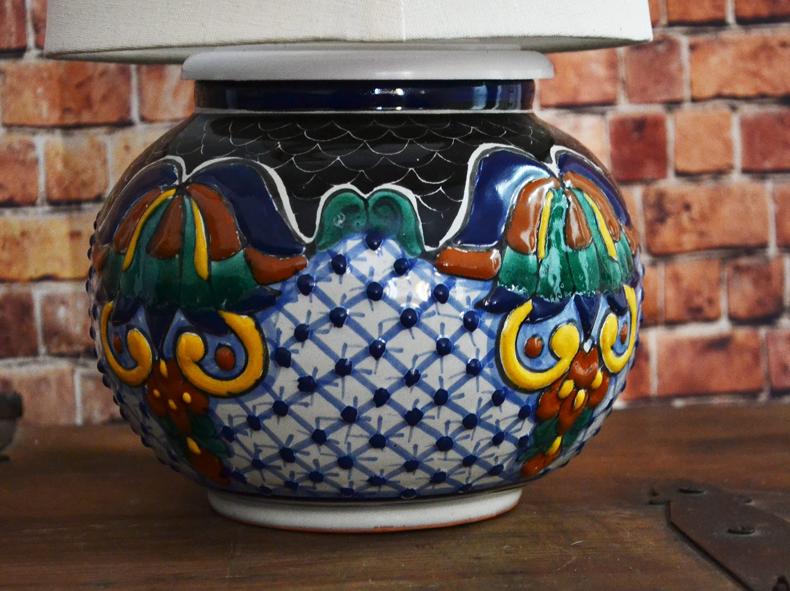 Talavera Bedside Lamp - Handcrafted Ceramic Table Lamp with Mexican Pitcher Design, Decorative Vase Lamp for Bedroom & Living Room (CM352) | Perfect for Home Decor, Gift Giving & Cultural Accent Lighting