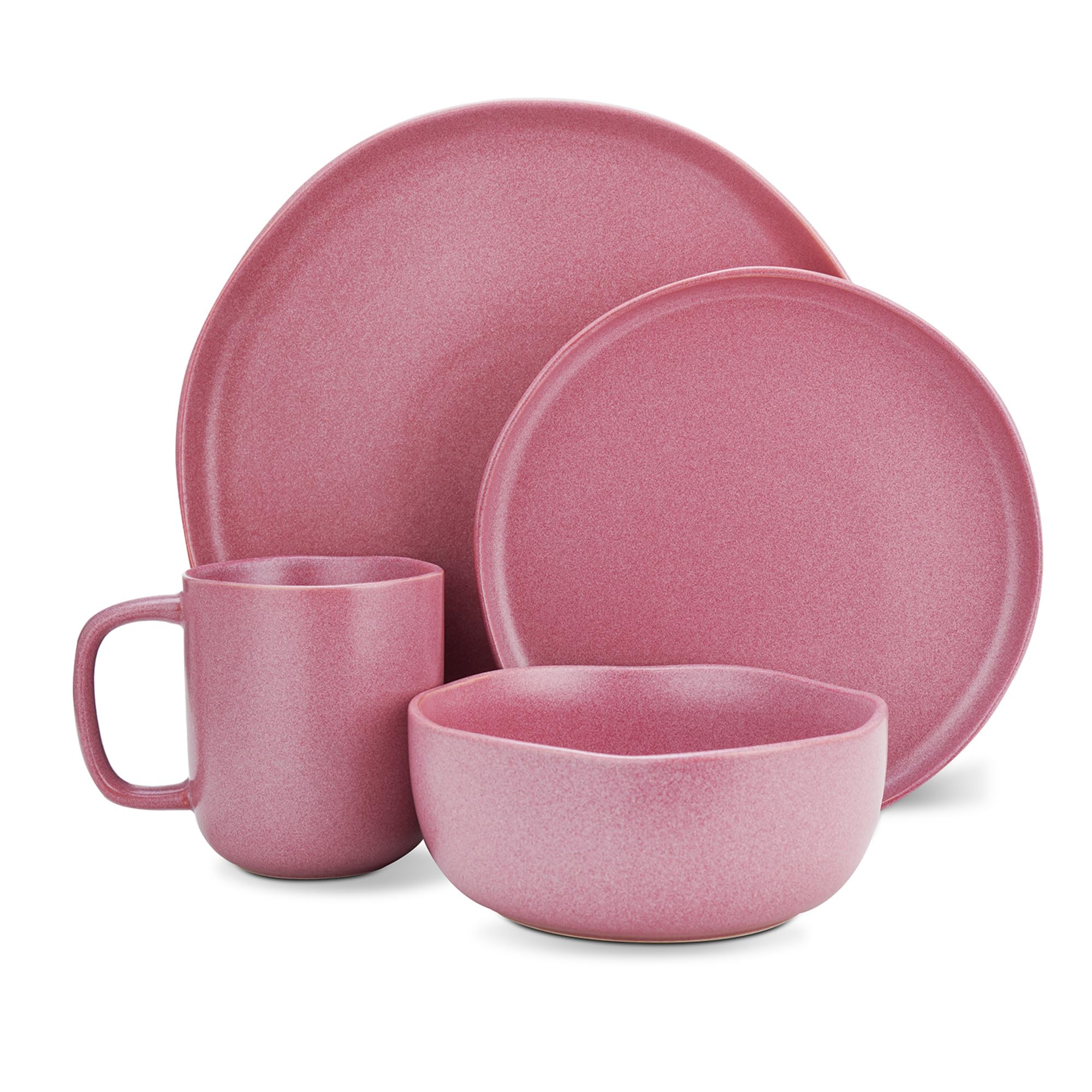 32-Piece Stoneware Dinnerware Set - Microwave & Dishwasher Safe Plates & Bowls for 8 - Reactive Glaze in Pink & White - Perfect for Family Dinners, Parties, and Everyday Use