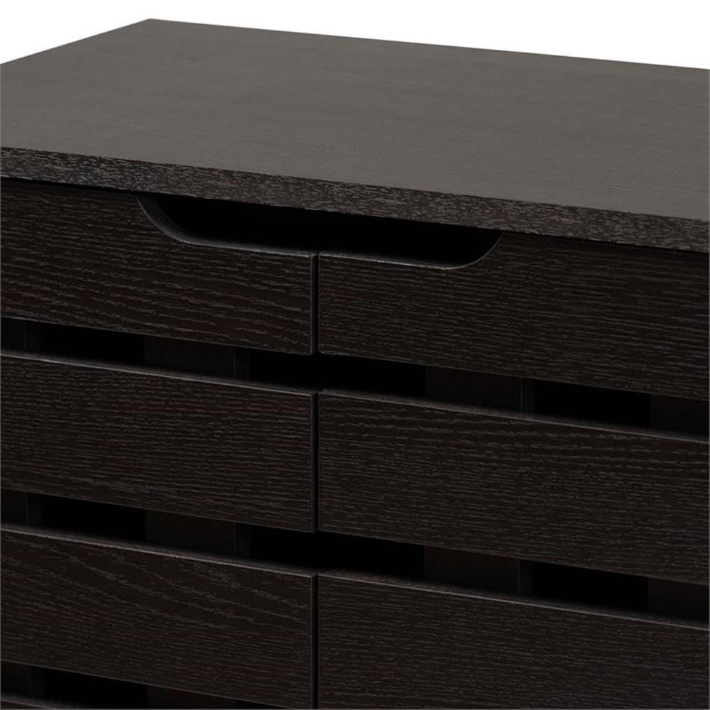 BOWERY HILL Modern Dark Brown Wooden 2-Door Shoe Cabinet - Contemporary Shoe Storage Organizer for Entryway, Closet & Bedroom Organization