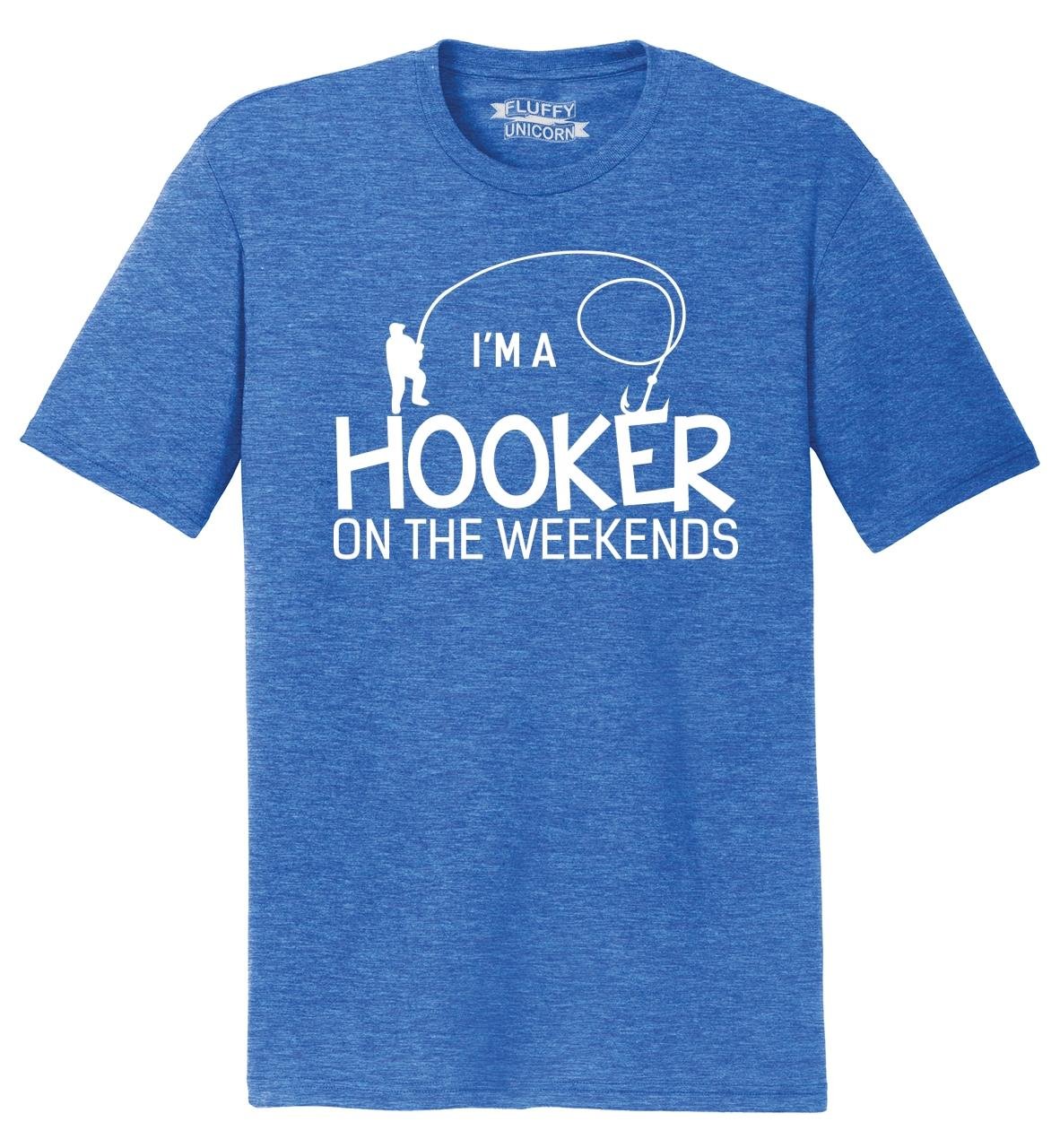 Funny Fishing T-Shirt for Men - 'I'm a Hooker on the Weekends' Humorous Tri-Blend Tee - Perfect for Weekend Fishing Trips & Outdoor Adventures