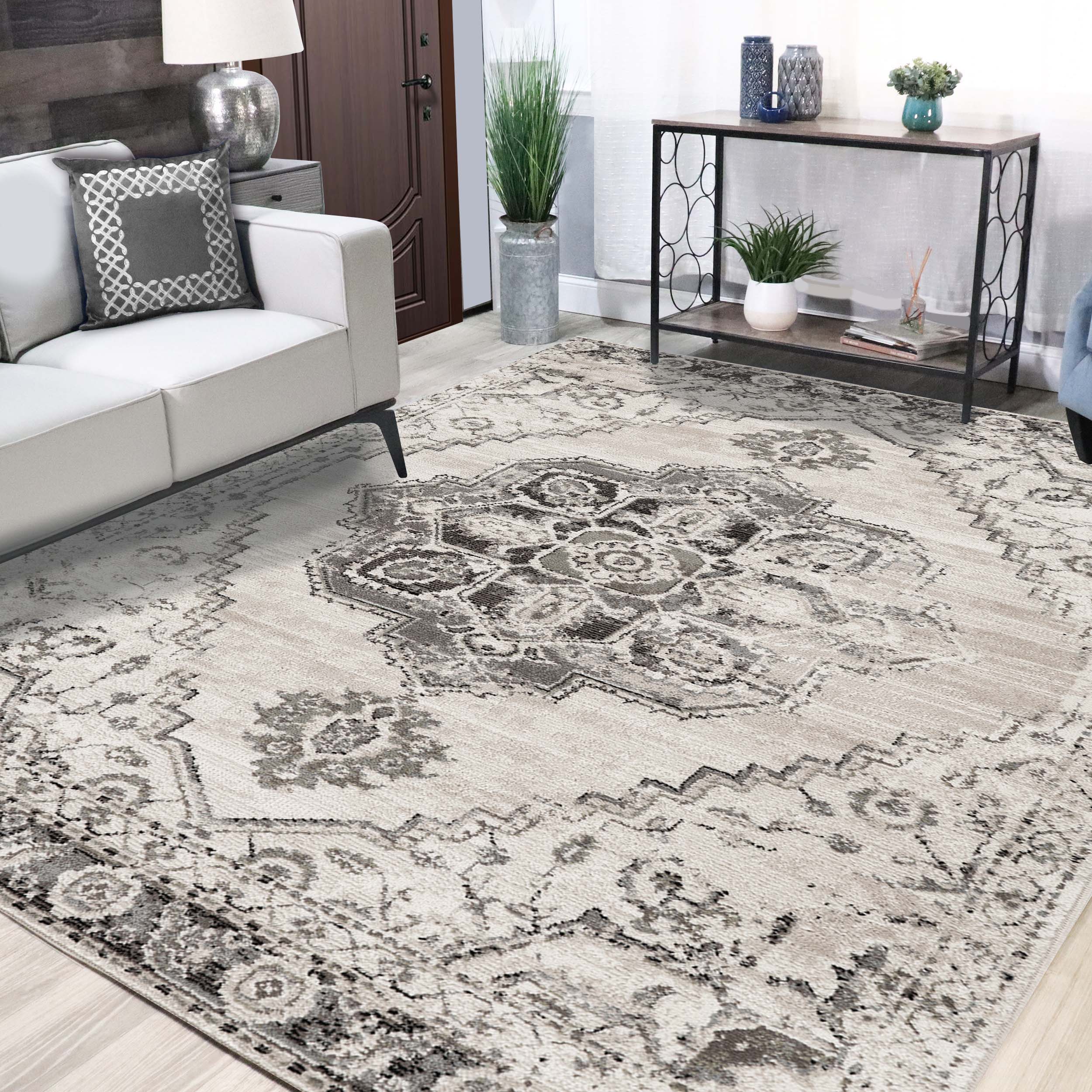 Brinton Vintage Oriental Medallion Rug - Handmade Persian Style Area Rug & Runner for Living Room, Bedroom, Dining Room - Perfect for Home Decor & Interior Design