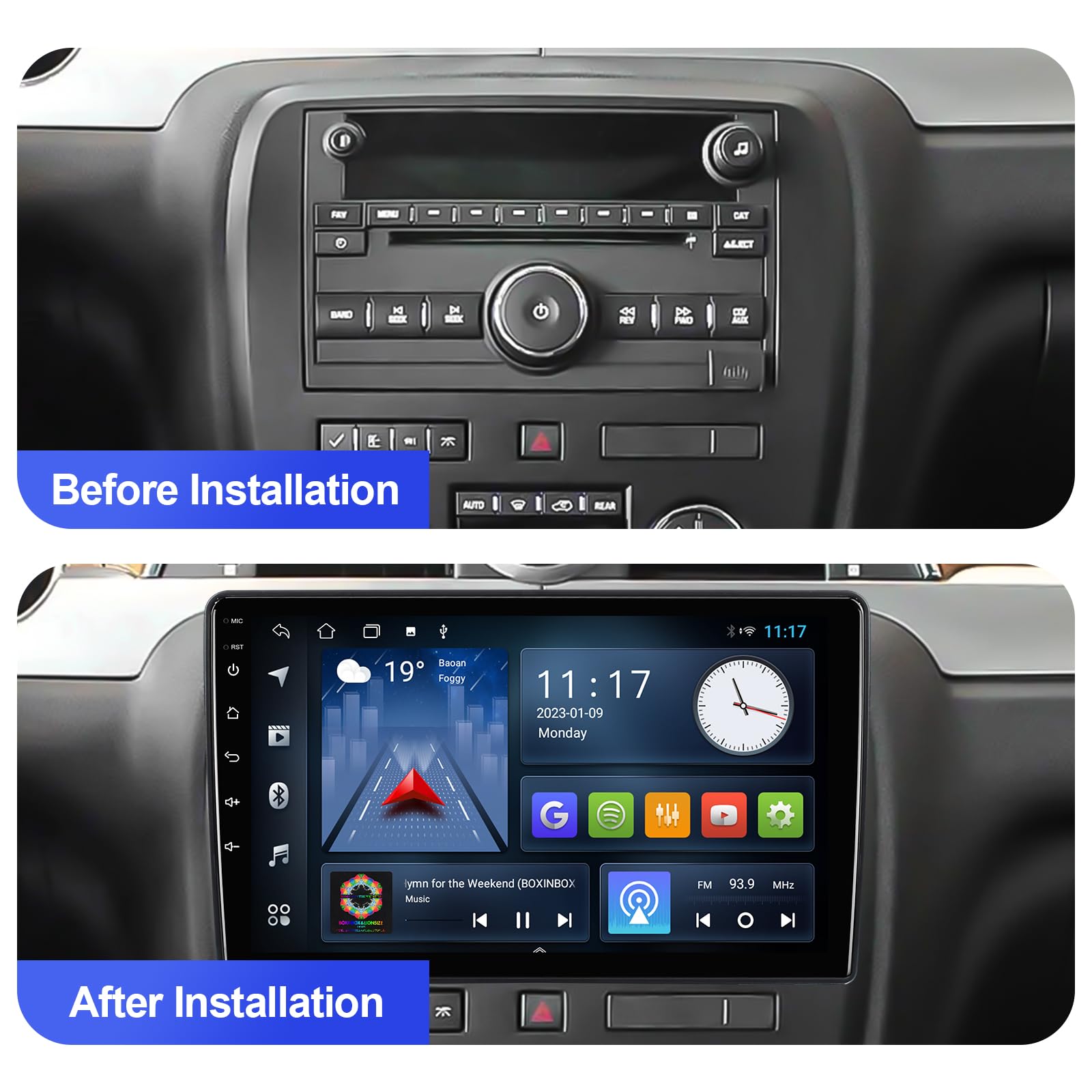2+32GB Aumume 10.1 Inch Android 10 Double Din Car Stereo with IPS Touchscreen - Apple CarPlay & Android Auto Support, Backup Camera, GPS Navigation, FM Bluetooth - Compatible with Chevrolet/GMC/Buick - Perfect for Road Trips & Daily Commuting