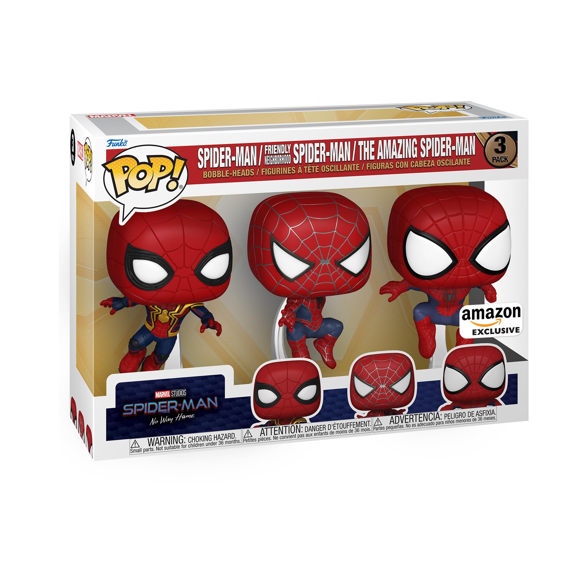 Funko Pop! Marvel: Spider-Man No Way Home 2021 - 3-Pack with Leaping Spider-Man - Amazon Exclusive Collectible Vinyl Figure - Official Merchandise Gift for Kids & Adults - Perfect for Marvel Fans, Home Decor, and Superhero Collections