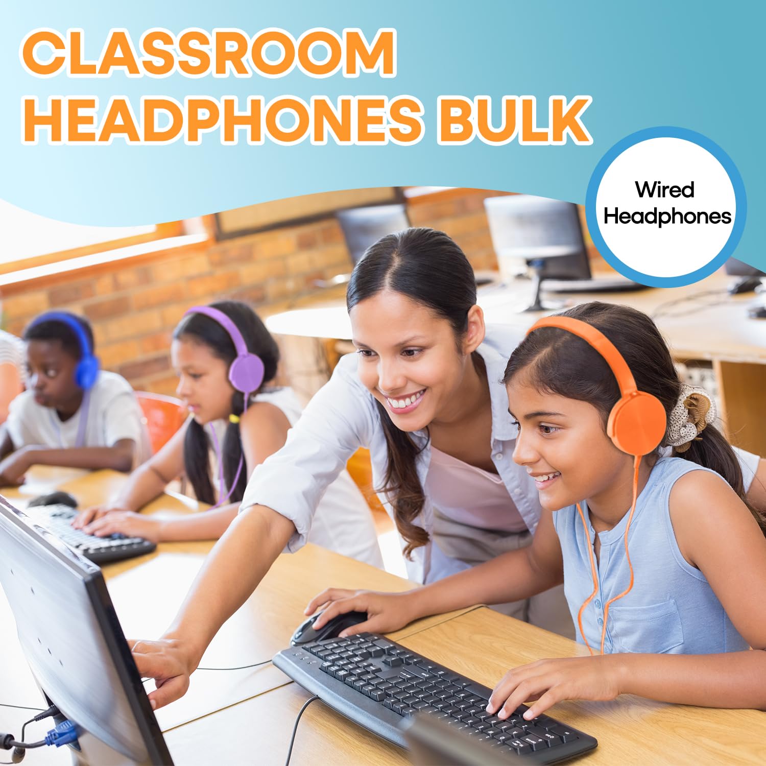 Bulk Headphones 24 Pack - Multi-Colored Swivel Earphones for Students, Classroom, School, Library & Travel | Comfortable Kids Headphones for Online Learning, Airplane Use & Distance Education