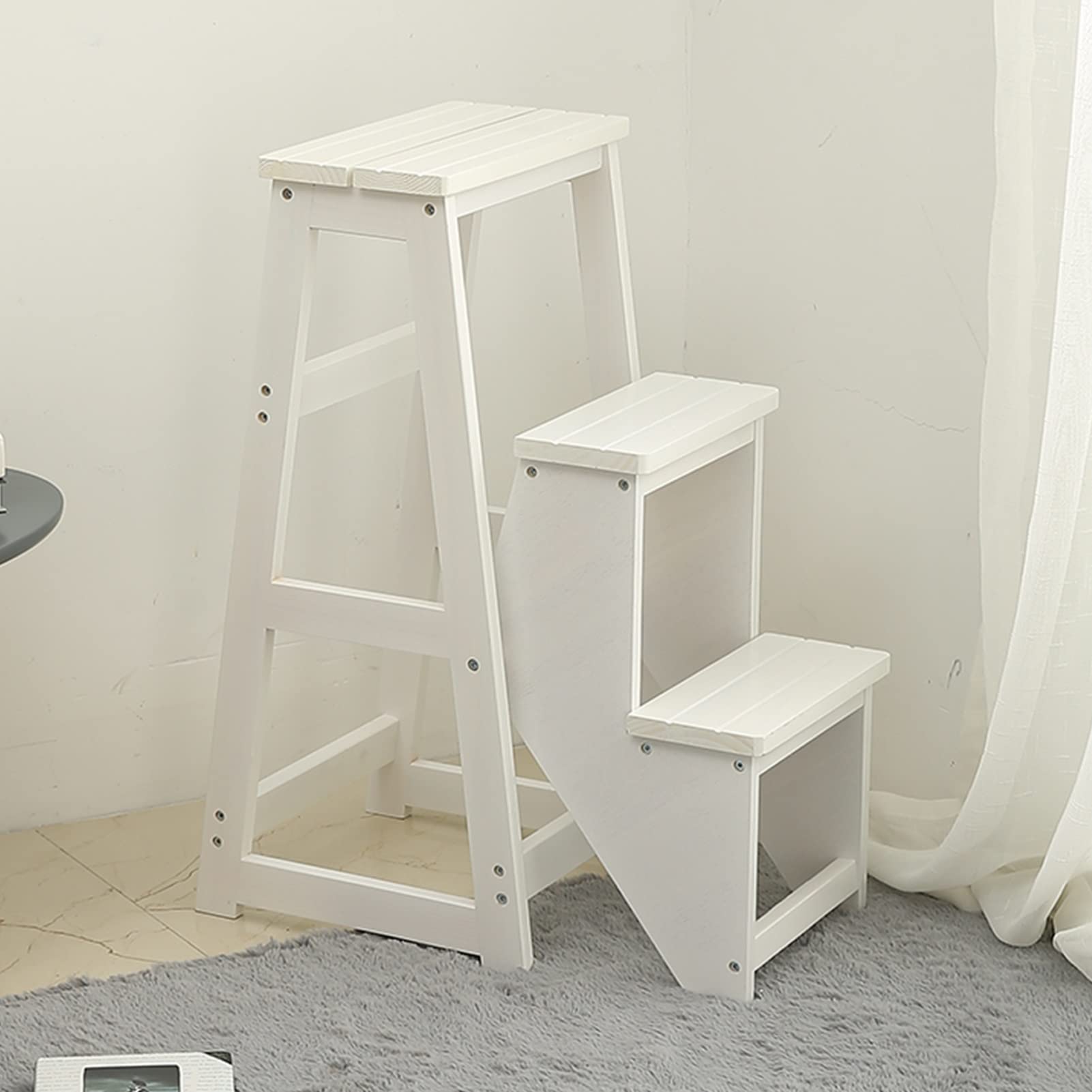 FADUNI 3-Step Folding Wooden Step Stool for Home, Compact Indoor Climbing Stool with Non-Slip Surface - Perfect for Reaching High Shelves, Kitchen Cabinets, and Library Books