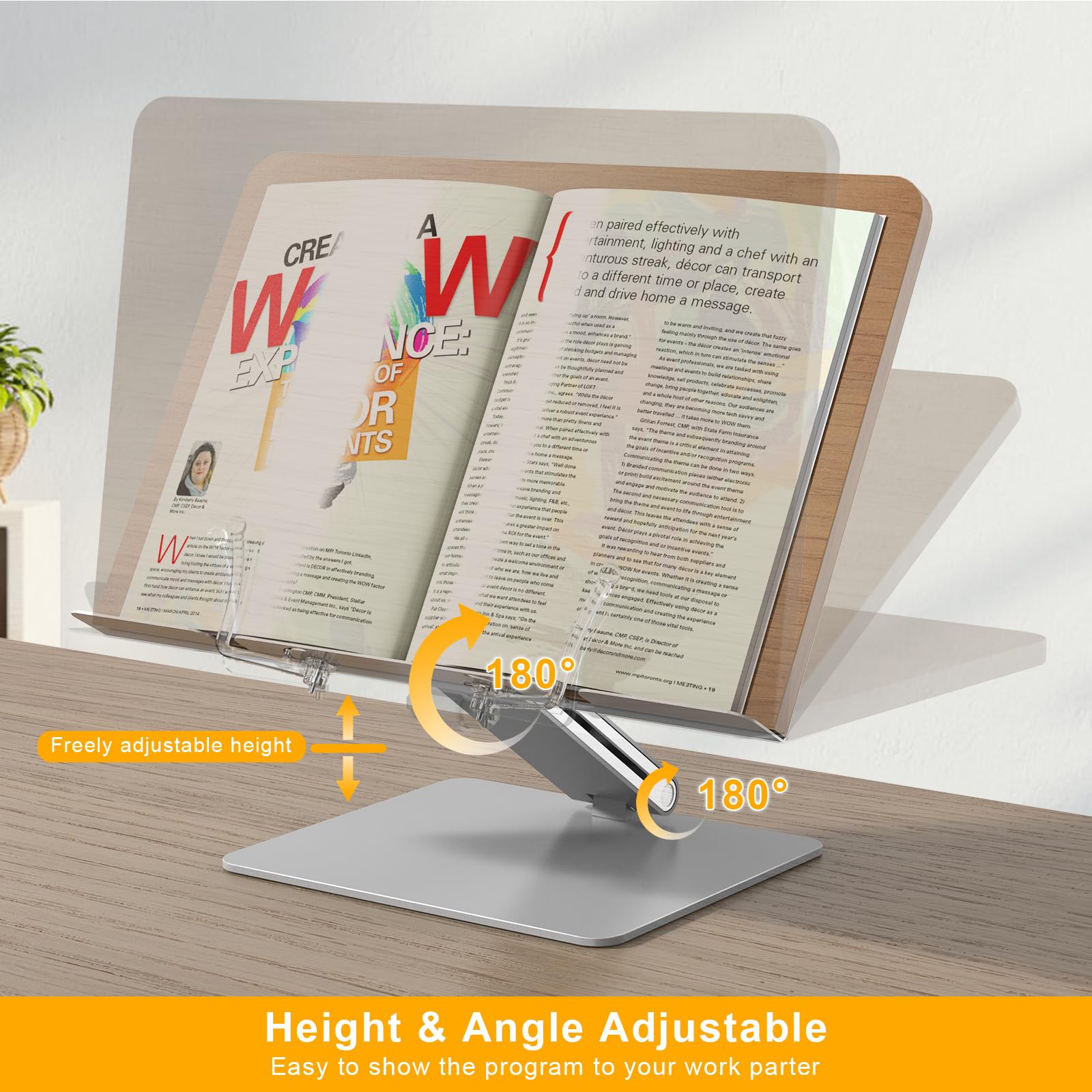 Adjustable Book Stand for Reading - Foldable Desktop Cookbook Holder with Page Clips | Perfect for Kitchen, Home Office, Study & Tablet/Kindle Use | Durable Reading Stand for Cookbooks, Laptops & E-Readers