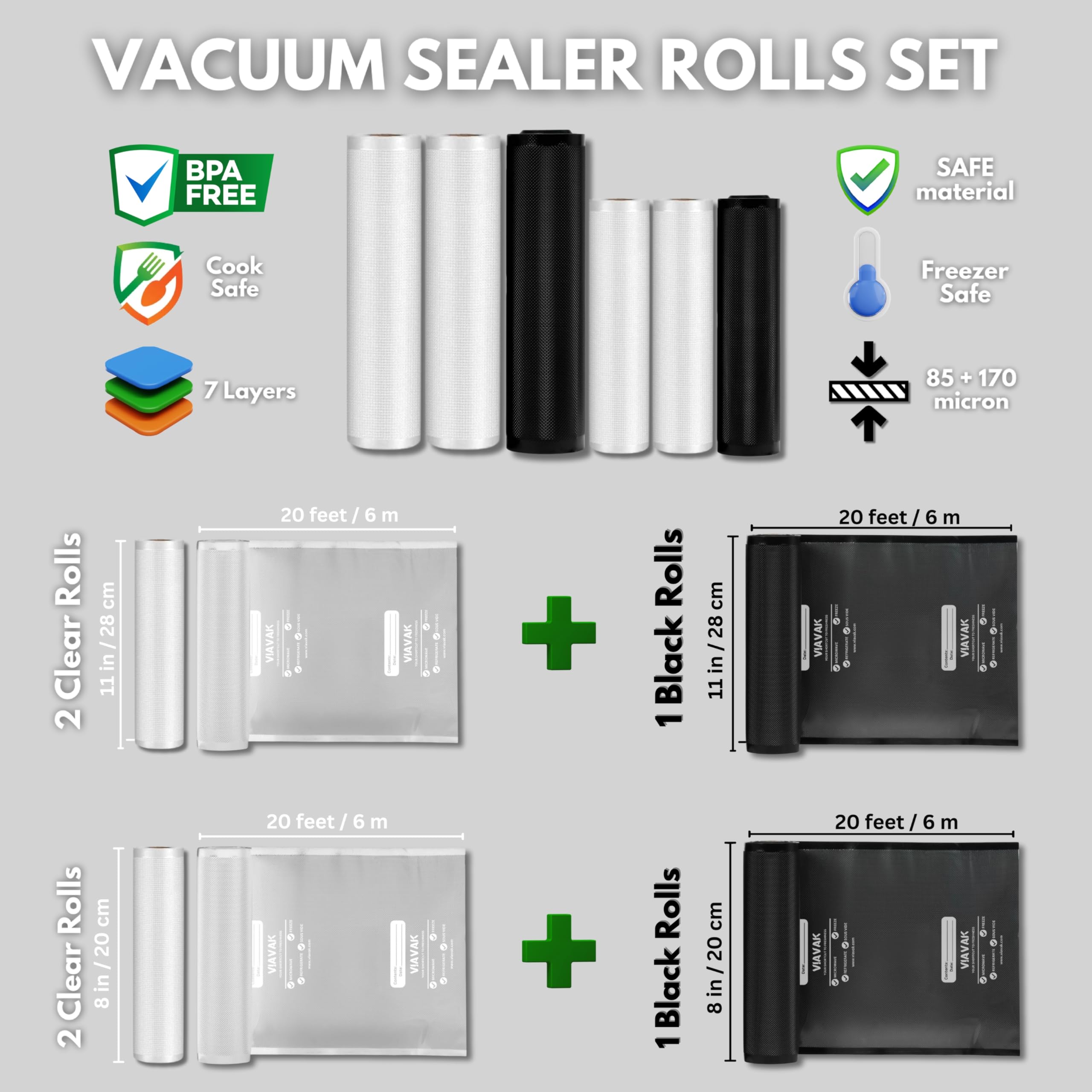 VIAVAK Commercial Grade Vacuum Sealer Rolls - 6 Rolls (3 Pack 8