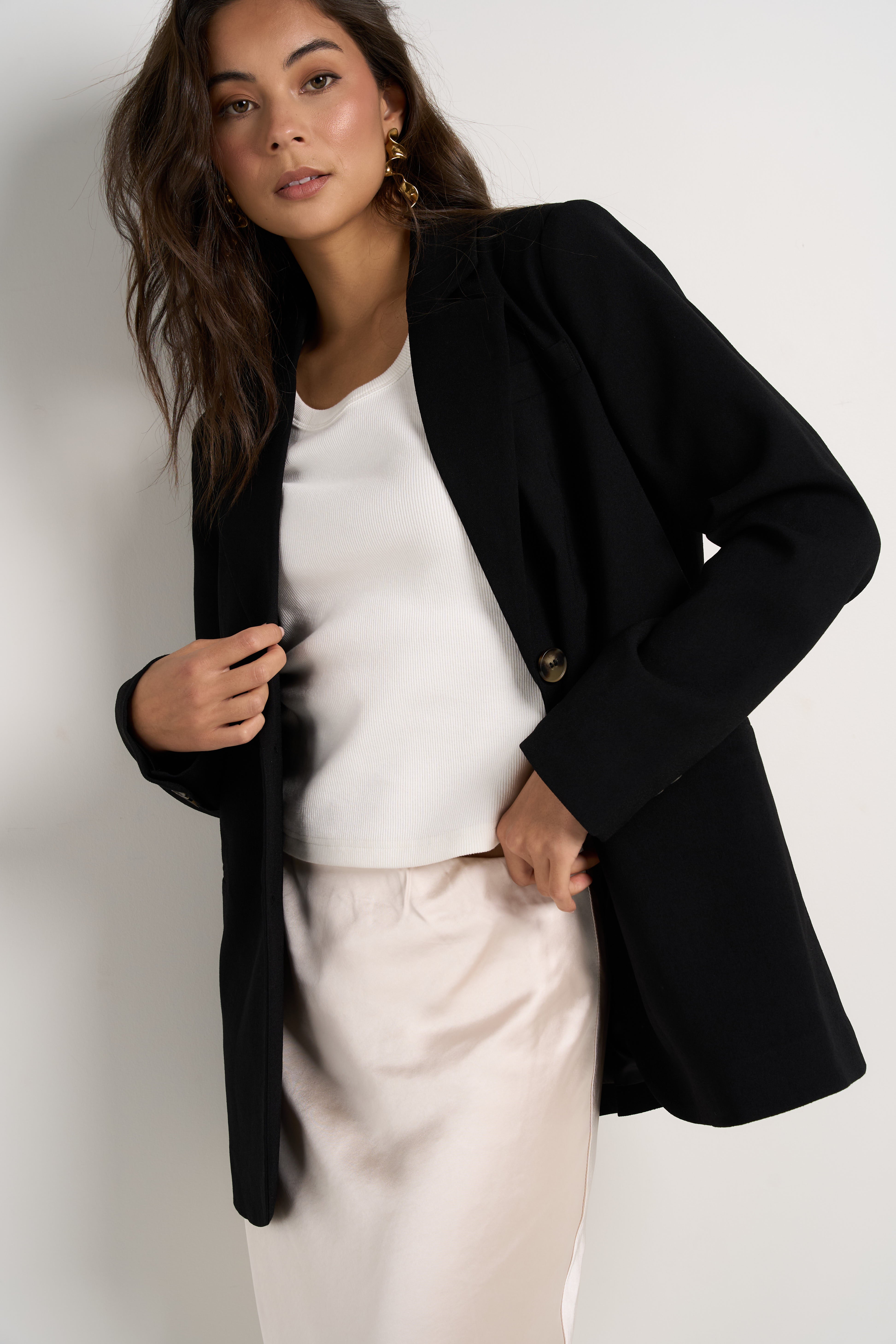 Bestie Black Crepe Relaxed Fit Blazer for Women - Comfortable Office Wear & Casual Outfits | Perfect for Work, Business Meetings & Everyday Style