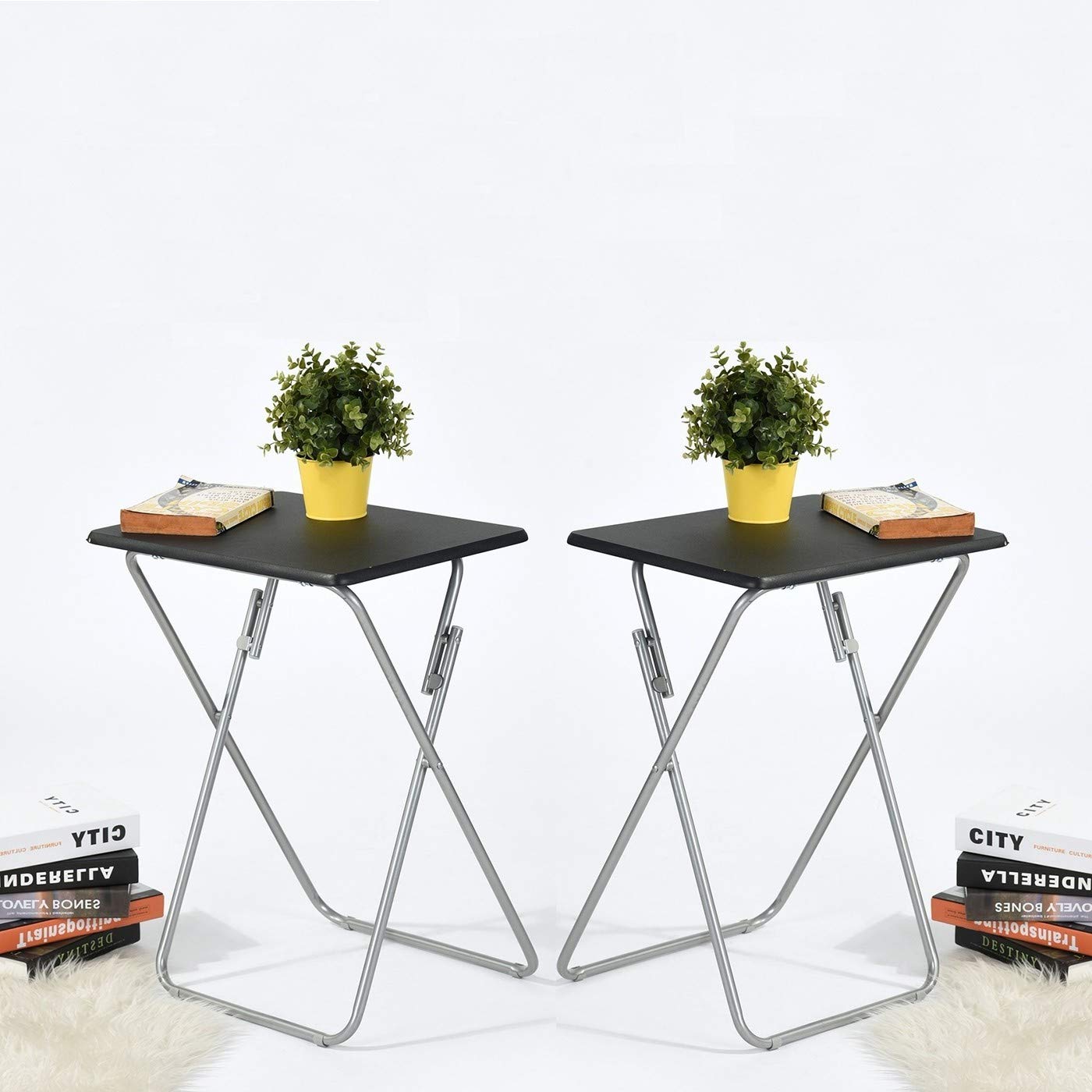 COZYCASA Set of 2 Folding Laptop Desks - No Assembly Required Space-Saving X-Shaped Metal Frame TV Trays for Sofa, Bed & Study - Perfect for Small Rooms, Dorms & Home Offices (Black)