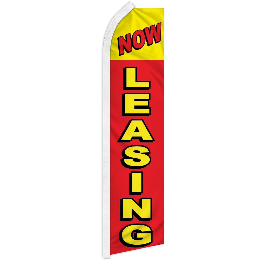 Now Leasing Red Swooper Flag - Outdoor Advertising, Car Dealerships & Grand Openings | Durable Vinyl Banner for Business Promotion