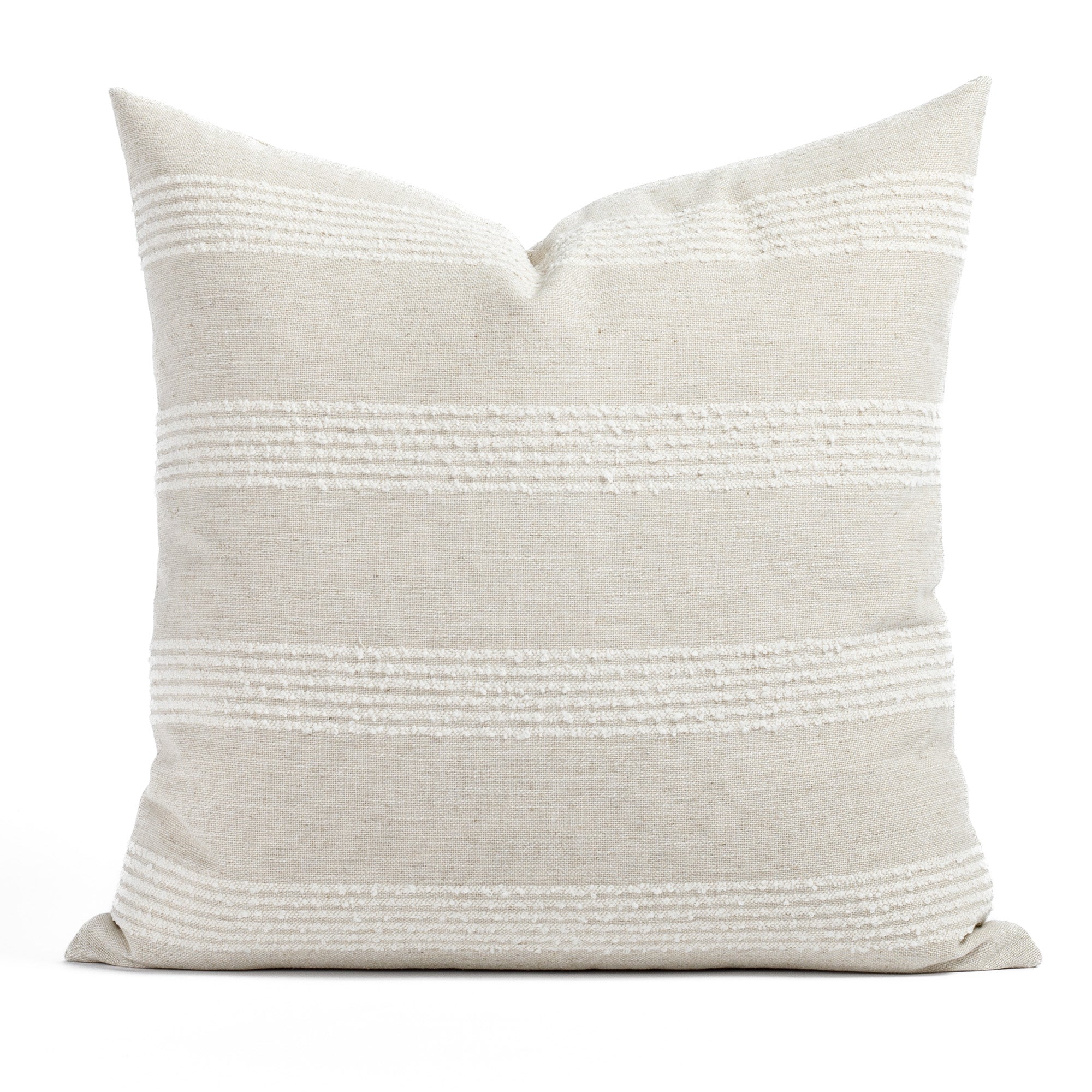 Finn Stripe 22x22 Decorative Throw Pillow Cover - Natural Linen Square Cushion for Sofa, Bed & Home Decor