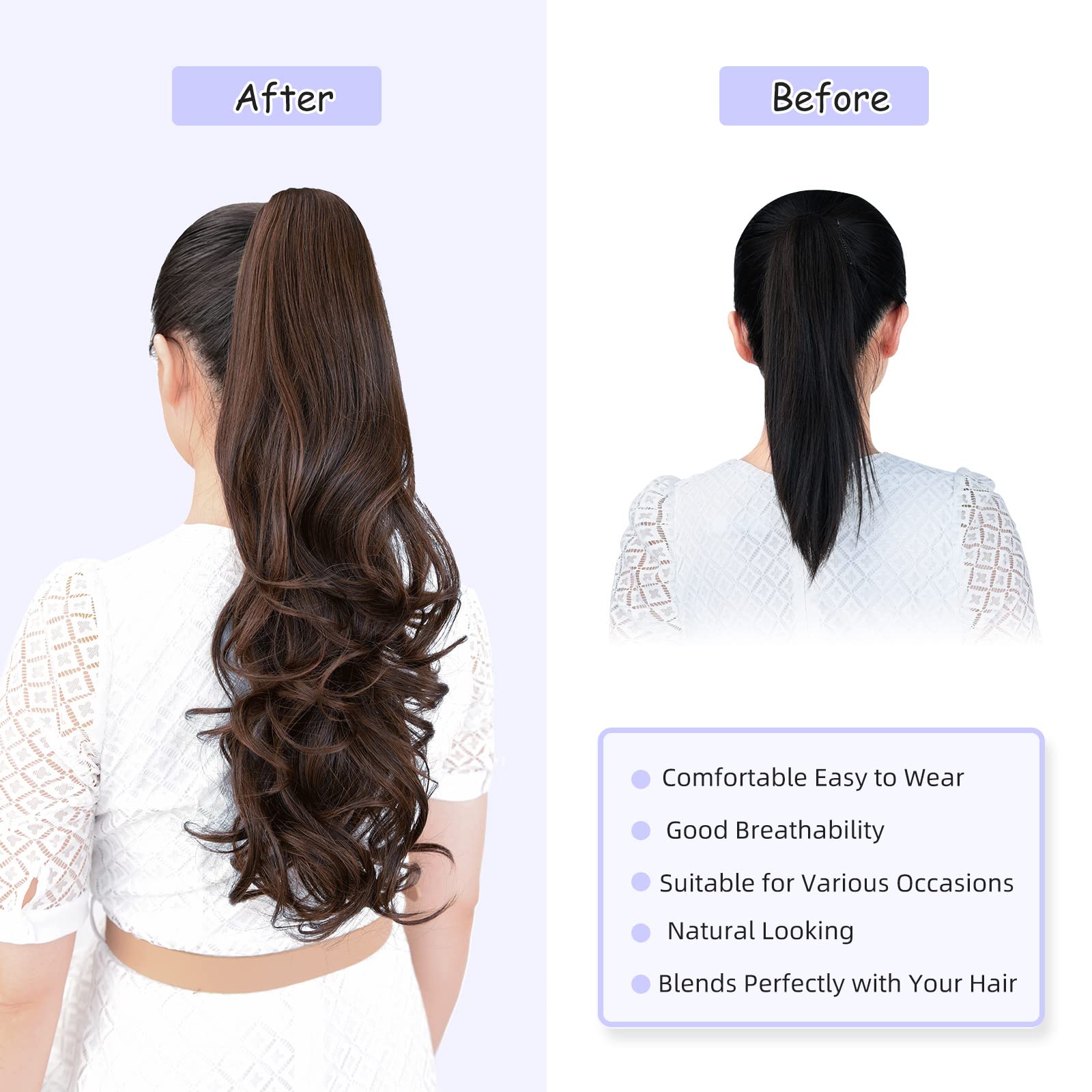 Natural Straight Ponytail Hair Extension with Claw Clip - Seamless Blonde Brown Black Hairpiece for Women - Perfect for Parties, Weddings & Everyday Styling