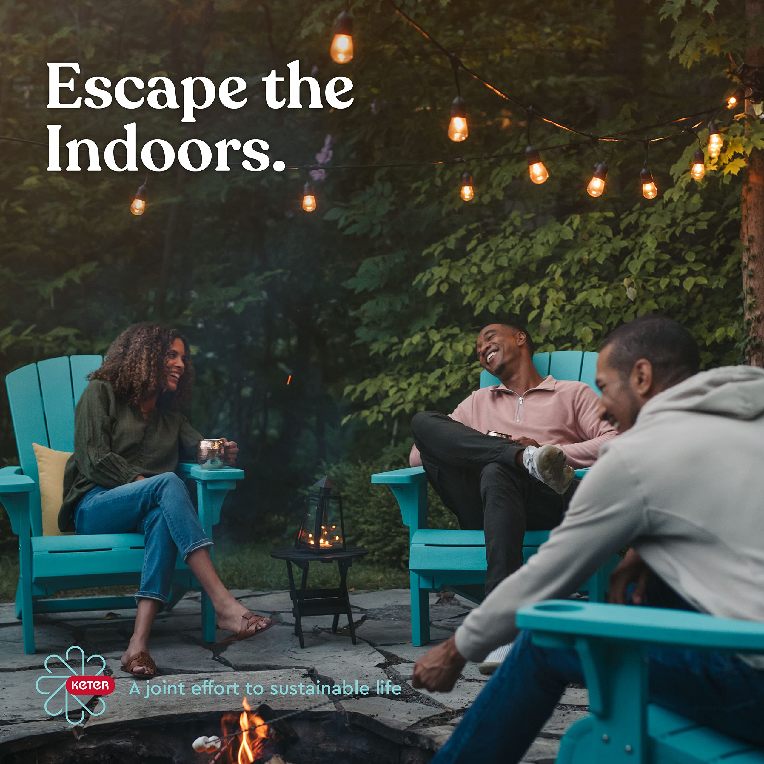 Keter Alpine Adirondack 2-Pack Resin Outdoor Patio Chairs with Cup Holder - Weather-Resistant Teal Plastic Garden Furniture for Beach, Poolside, Fire Pit & Backyard Relaxation