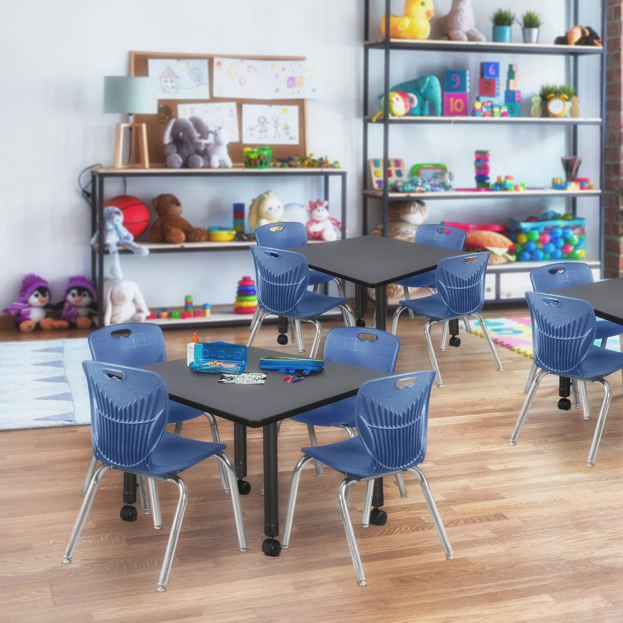 Regency Kee Height Adjustable Mobile Classroom Table Set with 4 Chairs - 42