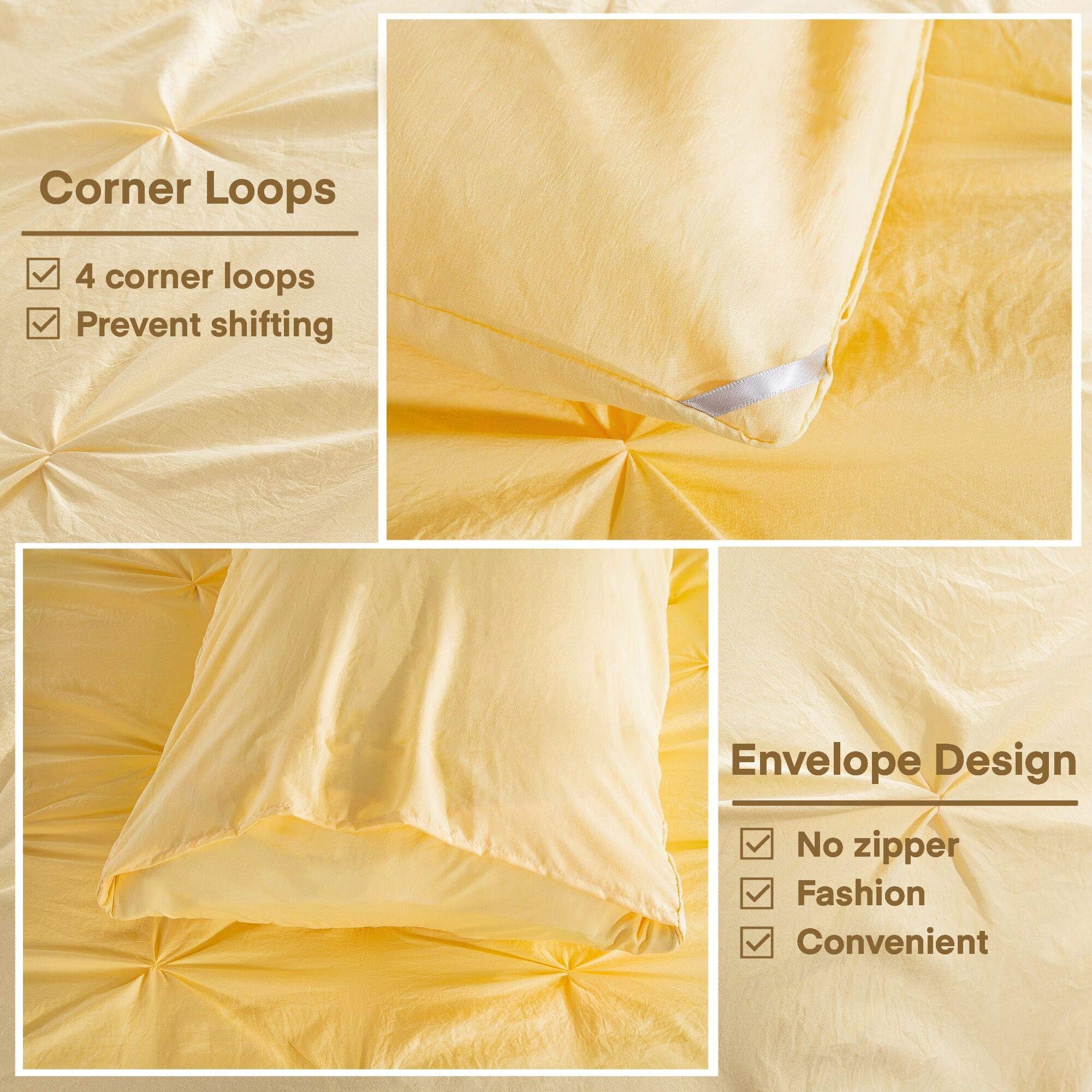 Premium Andency Yellow Pinch Pleat Comforter Set - Queen Size (90x90 Inches) 3-Piece Microfiber All-Season Down Alternative Bedding with Pintuck Design - Includes 1 Comforter & 2 Pillow Shams - Perfect for Master Bedroom, Guest Room & Cozy Home Decor