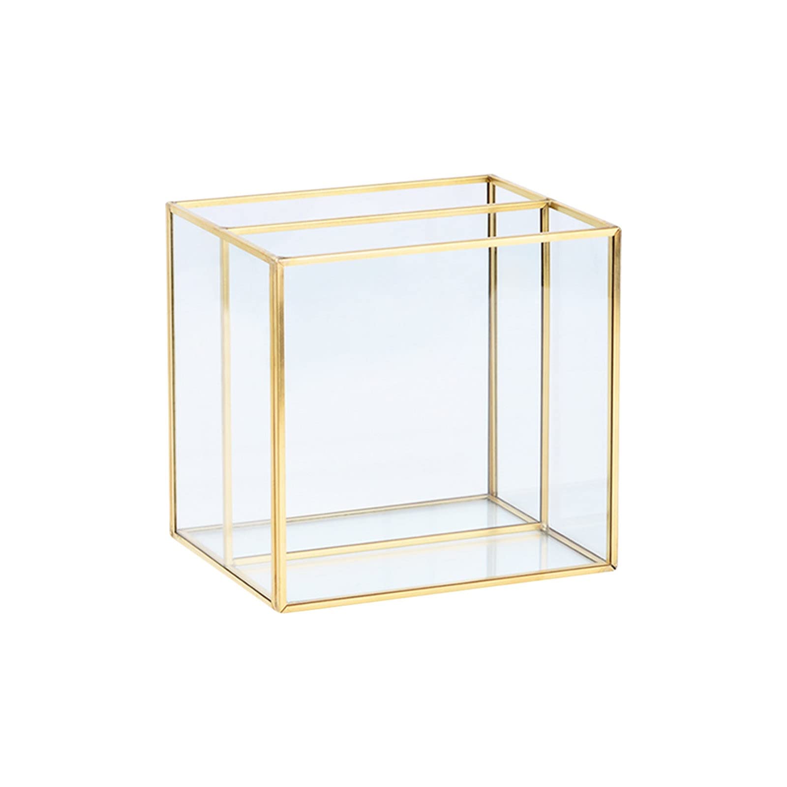 Vintage Style Brass & Glass Makeup Brush Holder with Mirror Base - 2/3/4 Compartment Organizer for Makeup Brushes, Cosmetics & Crafts | Perfect for Vanity, Bathroom Counter & Travel Makeup Case Storage