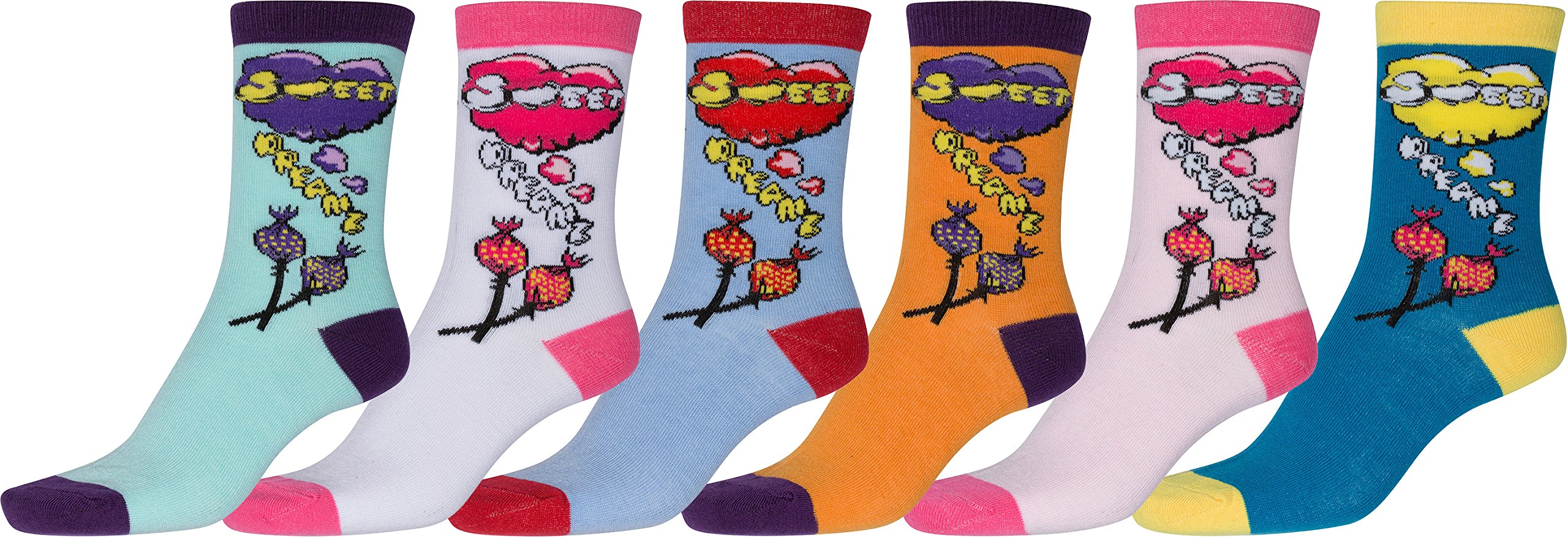 Sakkas Women's Colorful Crew Socks 6-Pack - Fun Poly Blend Patterned Socks for Casual Wear, Gym, Workout & Everyday Comfort