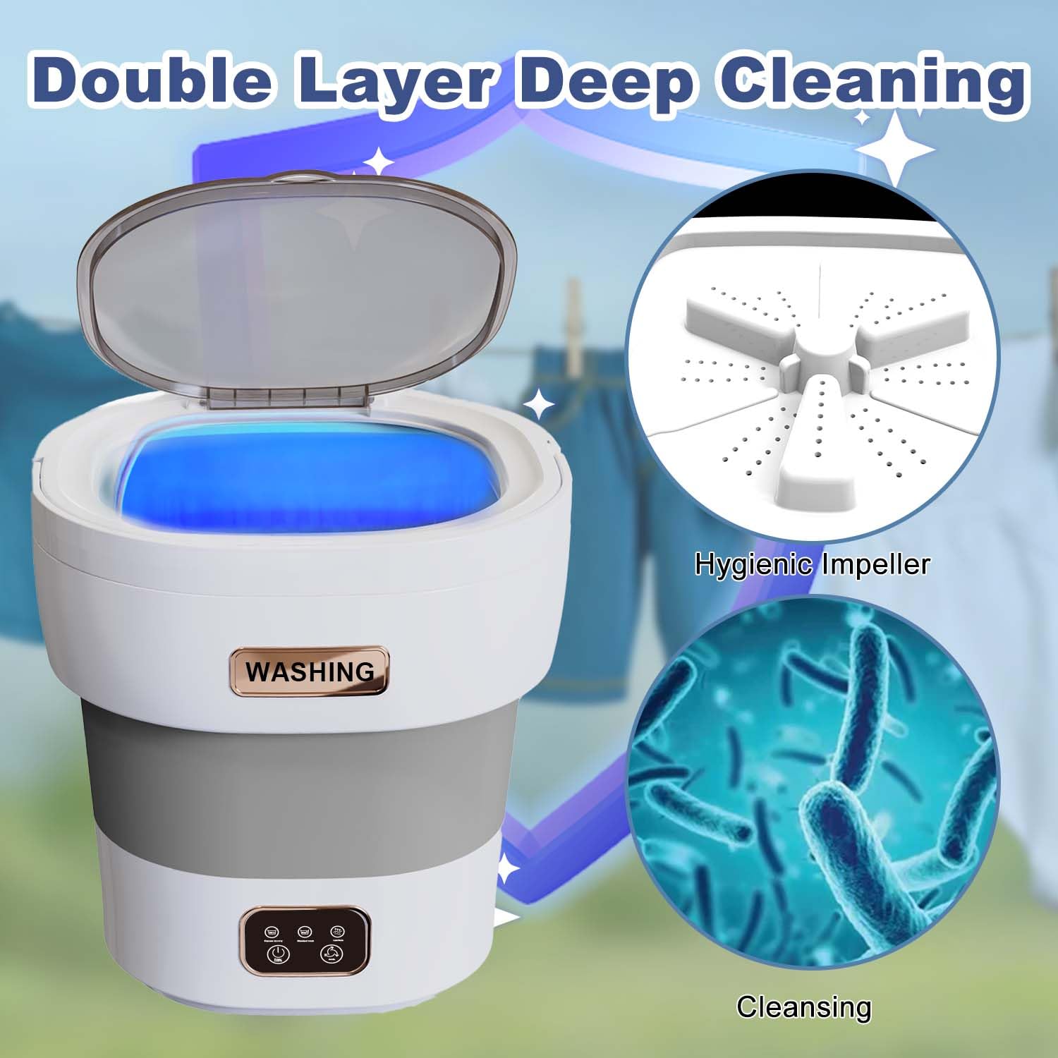 **Mini Portable Washing Machine 18L 60W with Spin Dryer - Compact Foldable Travel Washer for Camping, Dorms, Apartments & RV - Lightweight Grey Laundry Solution for Small Spaces, Travel & Off-Grid Living - Perfect for Outdoor Adventures, Tiny Homes & Emergency Use - Ideal for Camping Trips, College Dorms, RV Travel & Emergency Preparedness [2024 Clean S+]**