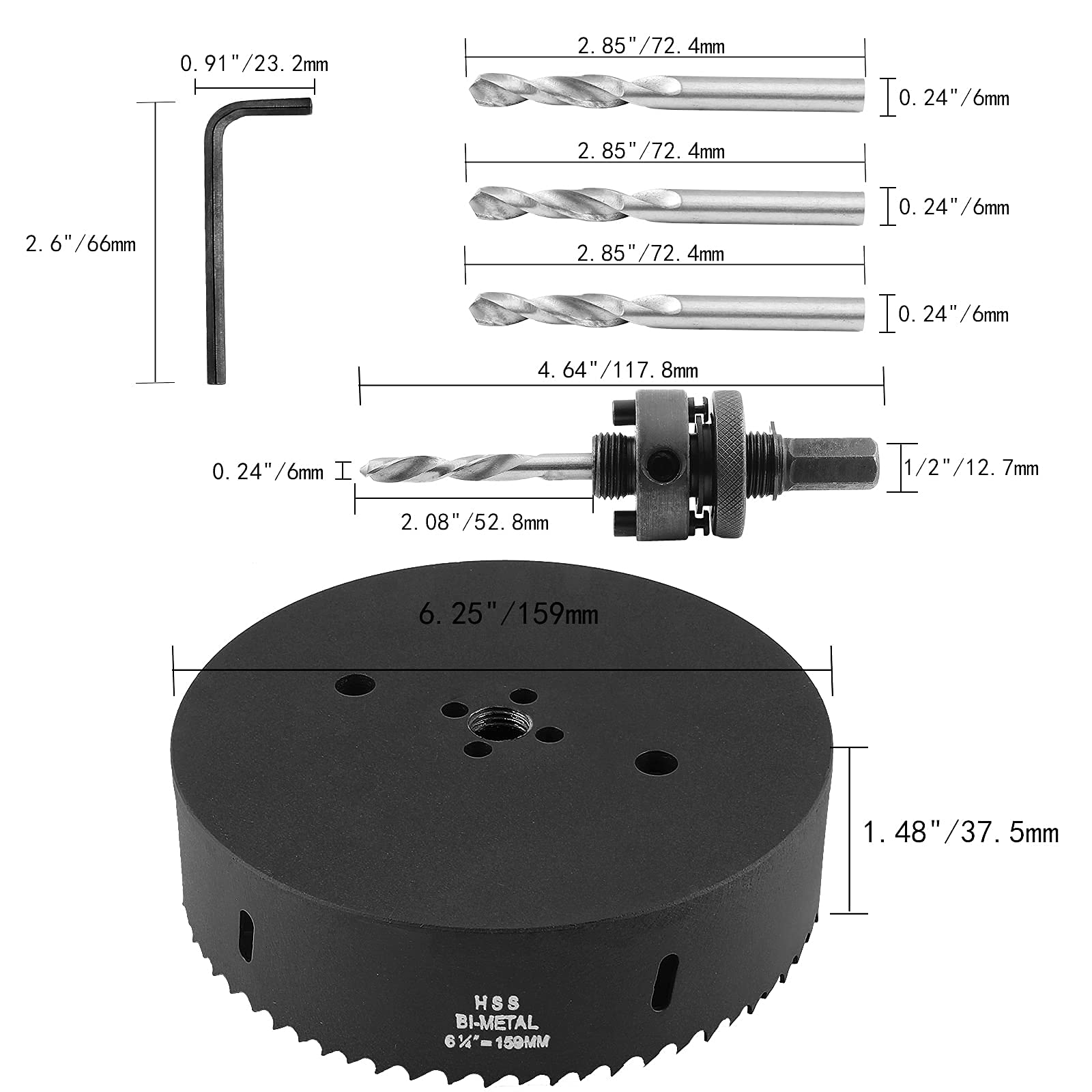 6.25 Inch Hole Saw - Heavy Duty HSS Bi-Metal Cutter for Wood, Metal & Plastic - DIY & Construction Use
