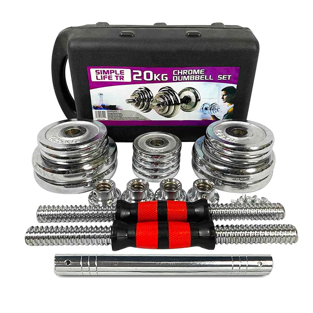 Adjustable Cast Iron Dumbbell Set 20KG - 2-in-1 Dumbbell to Barbell Conversion with Connecting Rod | Portable Storage Case Included | Home Gym Equipment for Men & Women | Strength Training, Weight Lifting, Full Body Workout