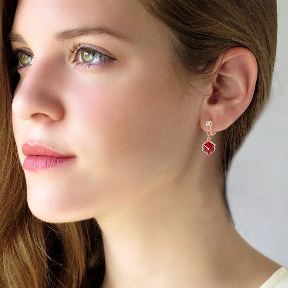 Austrian Crystal Drop Clip-On Earrings for Women - 14K Rose Gold Plated Hypoallergenic Non-Pierced Dangle Earrings | Elegant Party Wedding Jewelry Gift