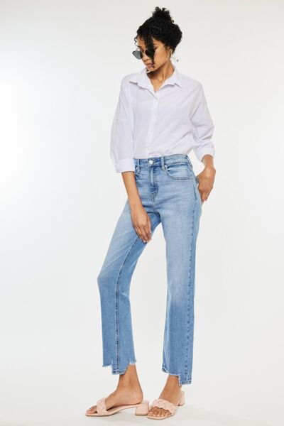 Kancan Women's High Waist Raw Hem Straight Leg Jeans - Trendy Denim Pants for Casual Outfits & Everyday Wear