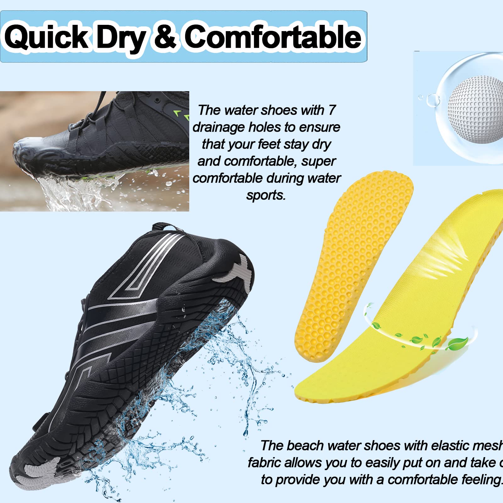 **Men's & Women's Quick-Dry Water Shoes - Barefoot Beach Swim Shoes for Surfing, Diving, Pool & Aqua Activities**    **Use Cases:** Perfect for beach trips, water sports, swimming, kayaking, and outdoor adventures.