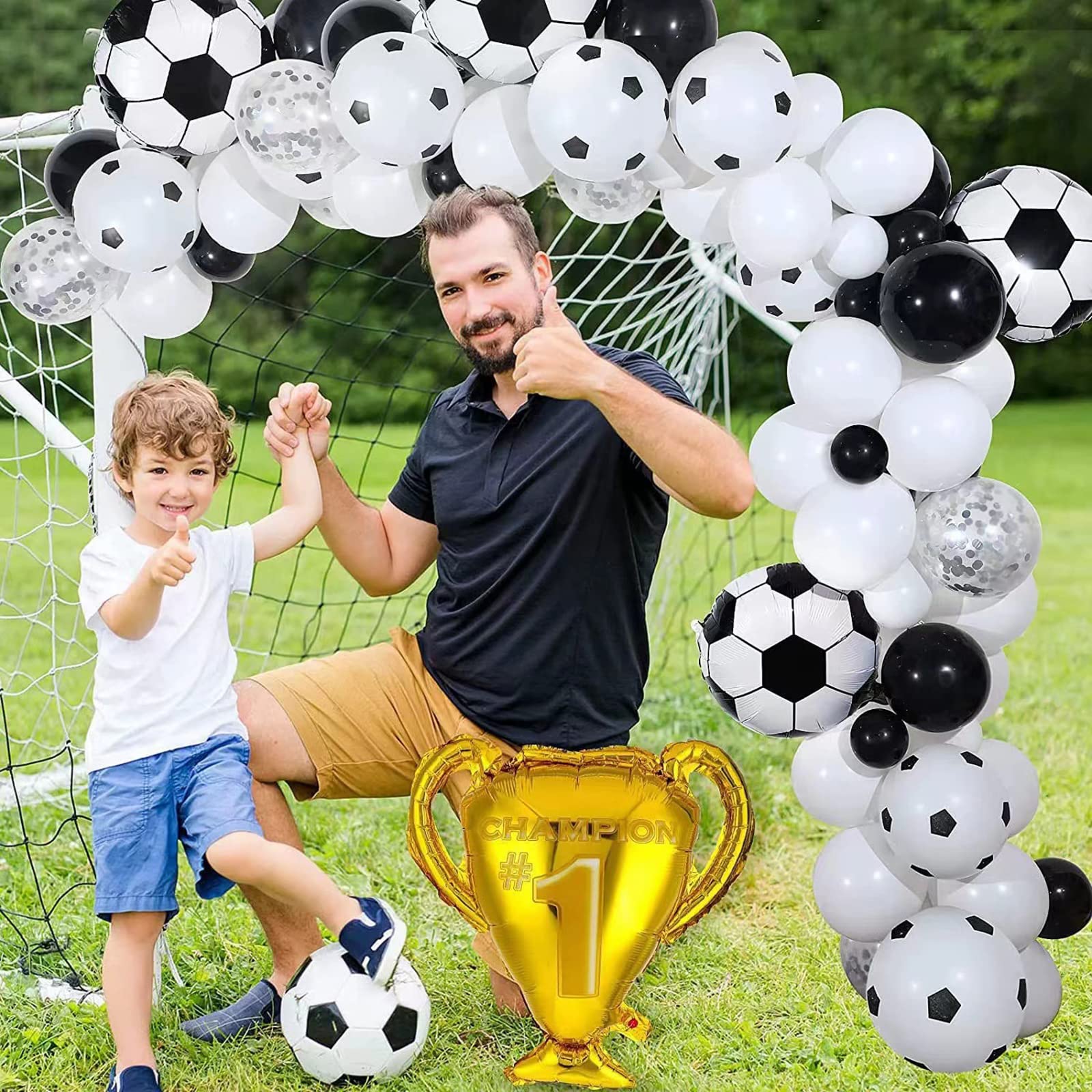 2022 World Cup Soccer Balloons Decorations Kit - 108Pcs Green White Black Foil Balloons for Soccer Party, Kids Birthday, Arch Garland & Decoration Supplies | Perfect for Football Themed Events, Game Day Decor, and Sports Celebrations