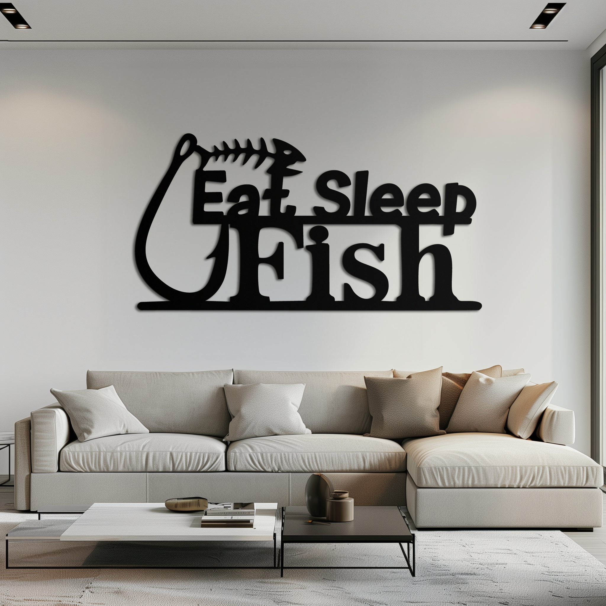 Eat Sleep Fish Metal Wall Art - Rustic Fishing Decor with Hook Design for Home & Office | Perfect Gift for Fishing Enthusiasts | Durable Metal Sign for Man Cave, Garage or Cabin Decor