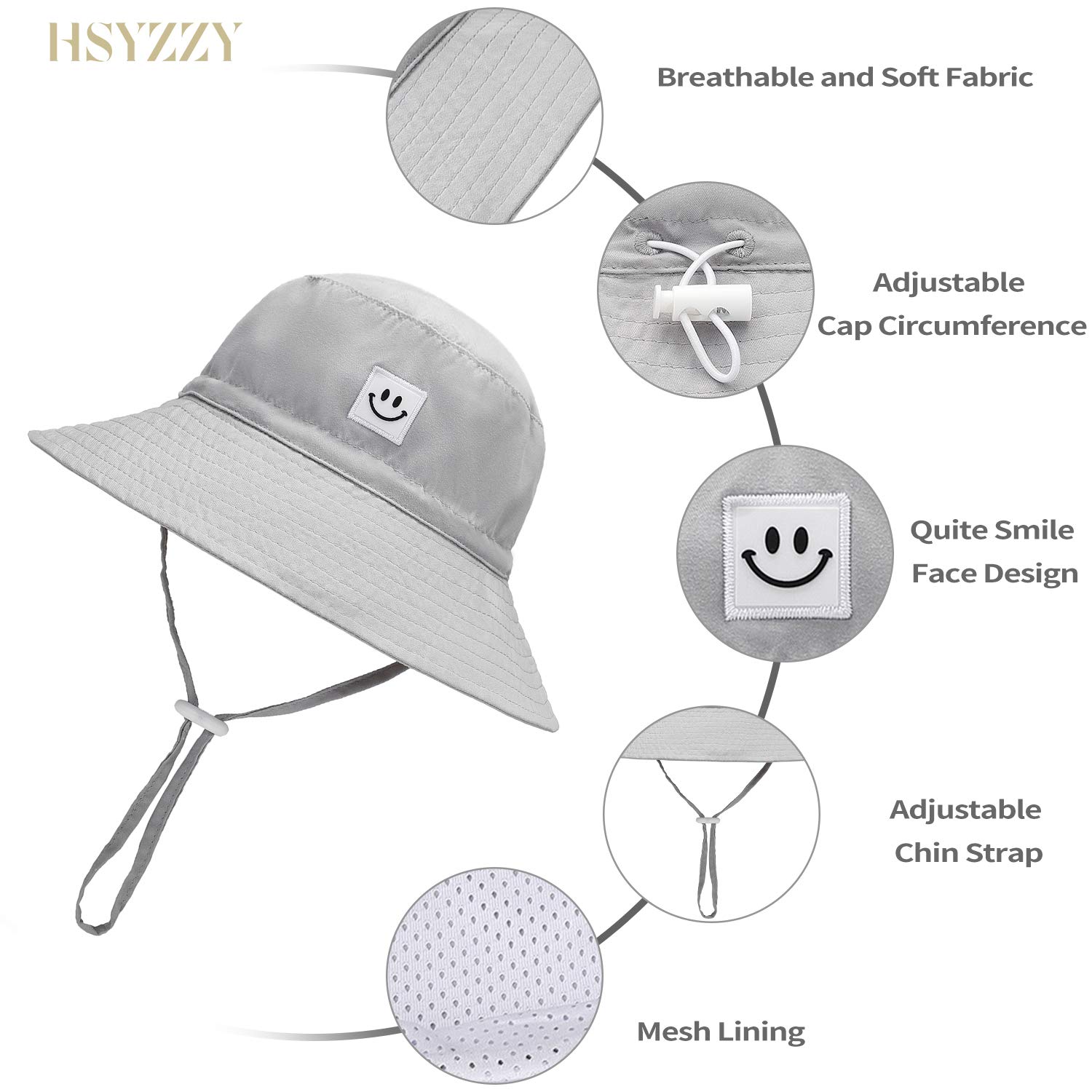 HSYZZY UPF 50+ Baby Sun Hat with Smile Face - Adjustable Toddler Bucket Hat for Sun Protection - Perfect for Beach, Park & Outdoor Activities (Girl & Boy)