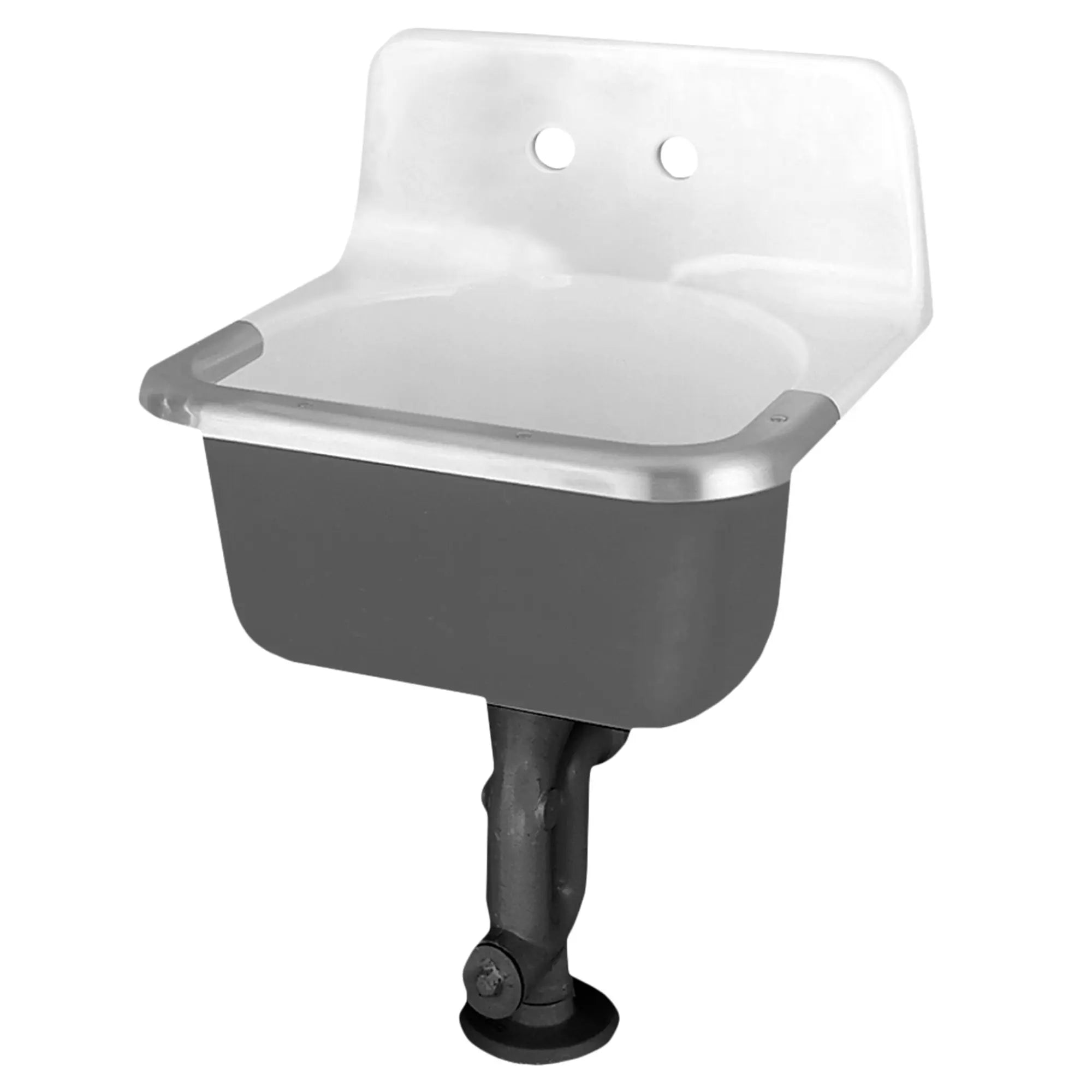 Akron® Wall Mounted Cast Iron Utility Sink with 8-Inch Faucet Holes & Rim Guard - Heavy-Duty Commercial Laundry, Janitorial & Workshop Sink for Garages, Basements & Industrial Use