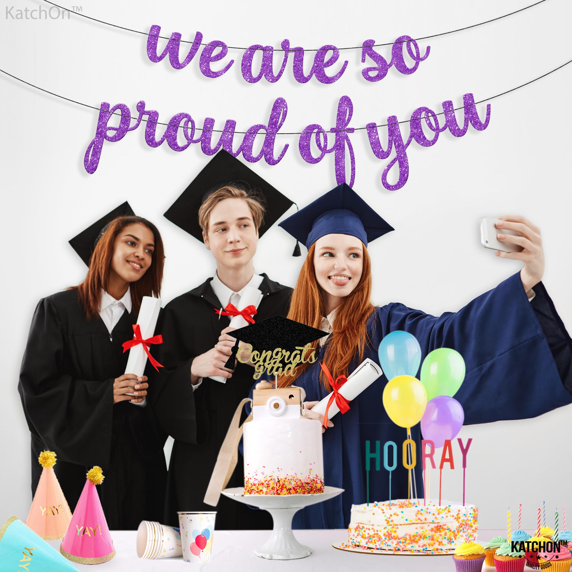 KatchOn 10ft Glitter Congratulations Banner - Purple Graduation Decor for Class of 2025 | Lavender Proud of You Sign | Perfect for Graduation Parties, School Events & Celebration Decorations