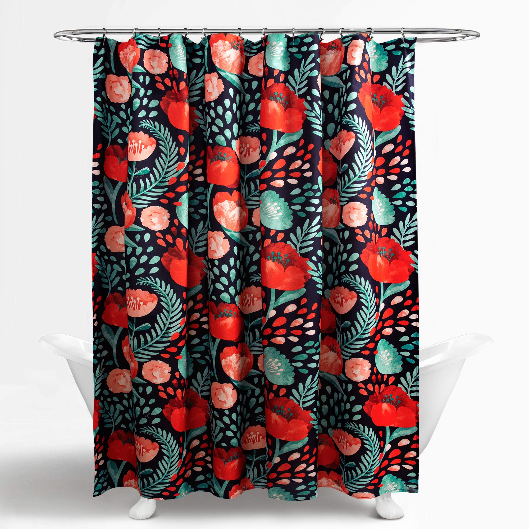 Navy Poppy Garden Shower Curtain 72x72 - Bathroom Decor for Modern Homes