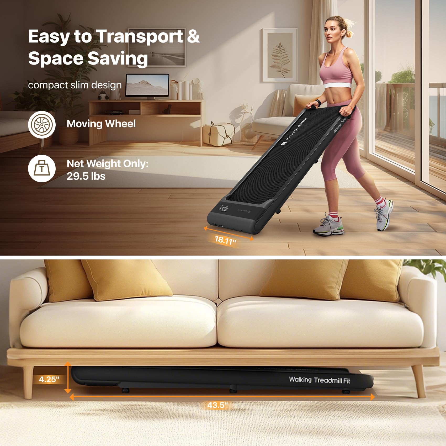 Compact Under Desk Treadmill with Remote Control - Mobvoi Walking Pad for Home & Office Use, 265 LBS Capacity, Portable & Easy Storage - Perfect for Walking, Jogging & Workstation Fitness