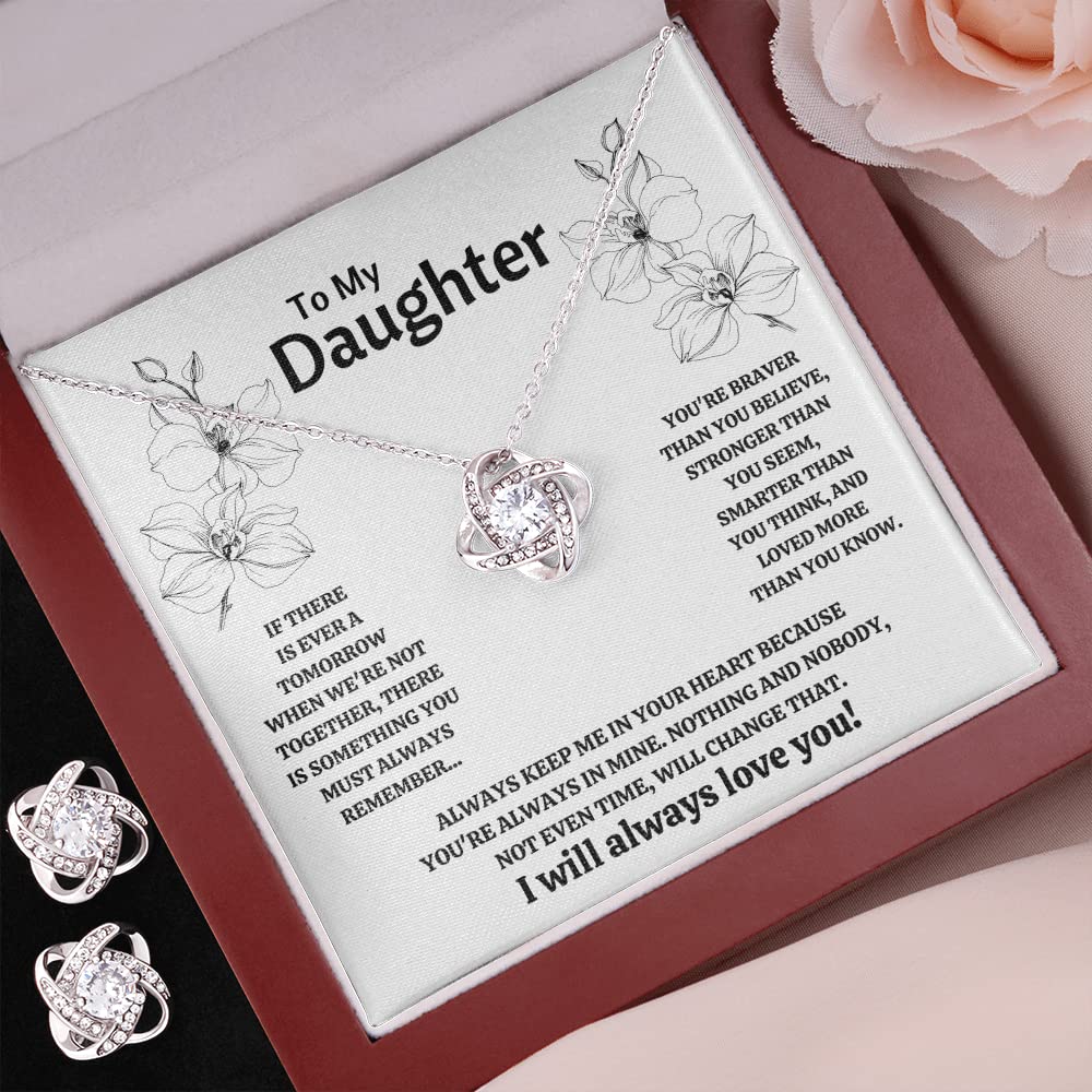 To My Daughter 'Not Even Time' Love Knot Necklace - Sterling Silver Cubic Zirconia Pendant with Gift Box & Message Card | Thoughtful Birthday, Graduation or Christmas Jewelry Gift for Daughter, Sister, Granddaughter | Perfect for Mother-Daughter Bonding & Special Occasions